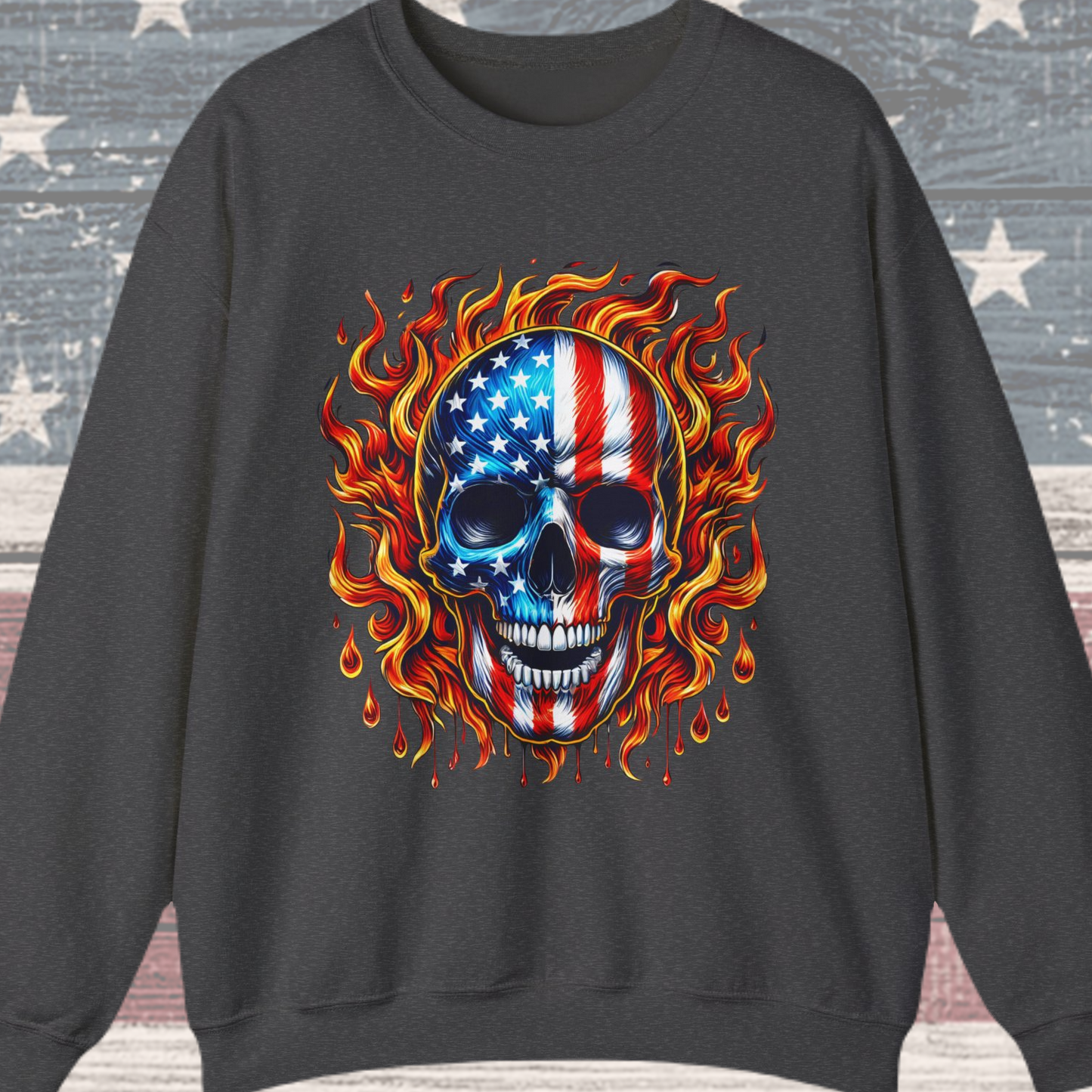 Flaming Flag Skull Sweatshirt