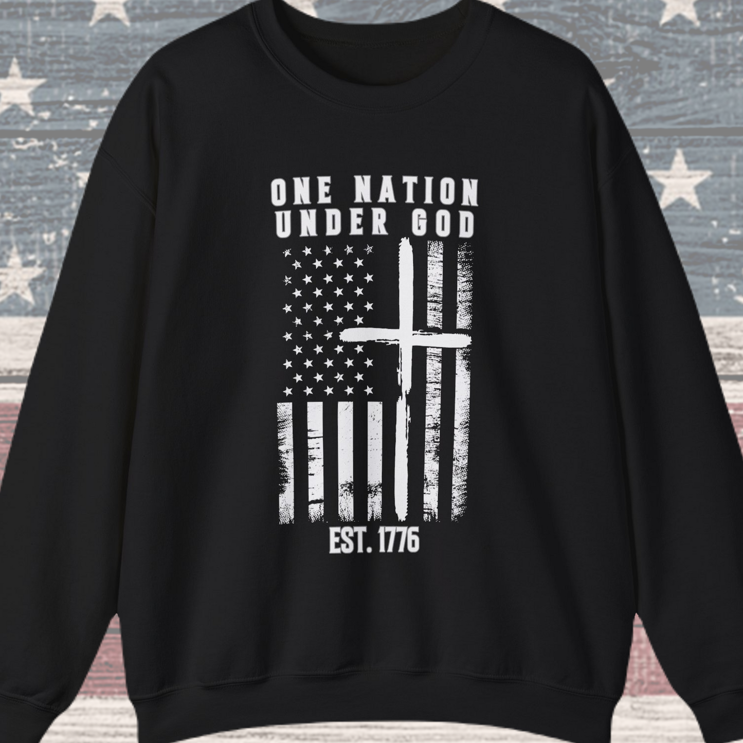 One Nation Under God - Flag with Cross Sweatshirt