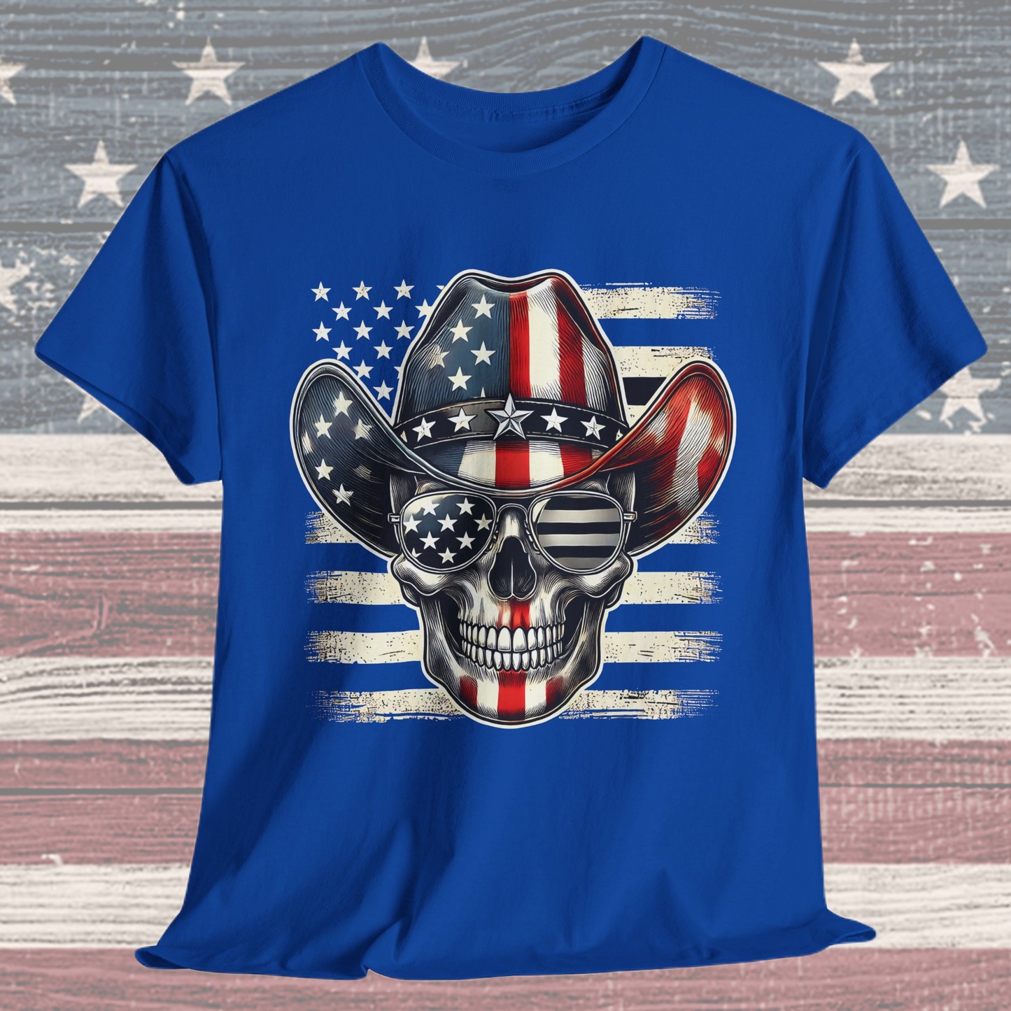 Cowboy Skeleton with Hat and Flag T-Shirt