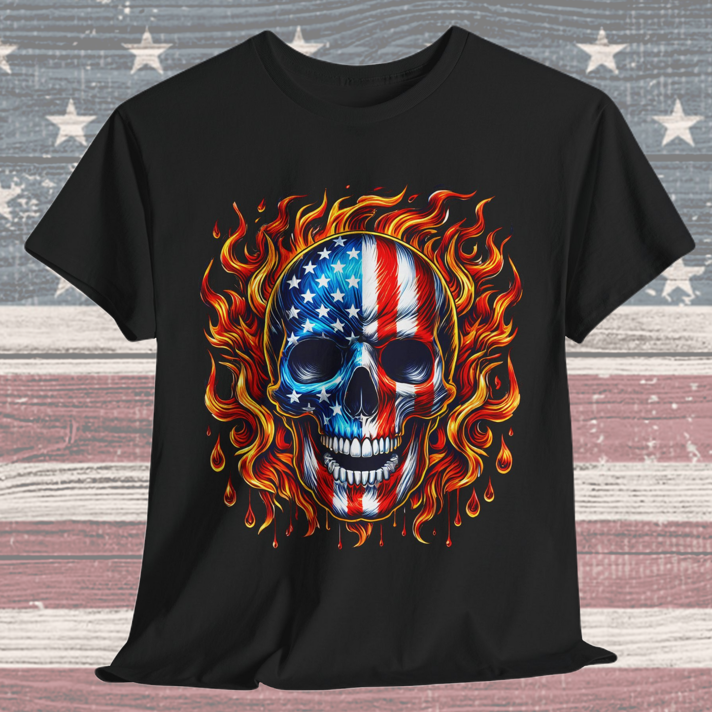 Flaming Flag Skull T-Shirt