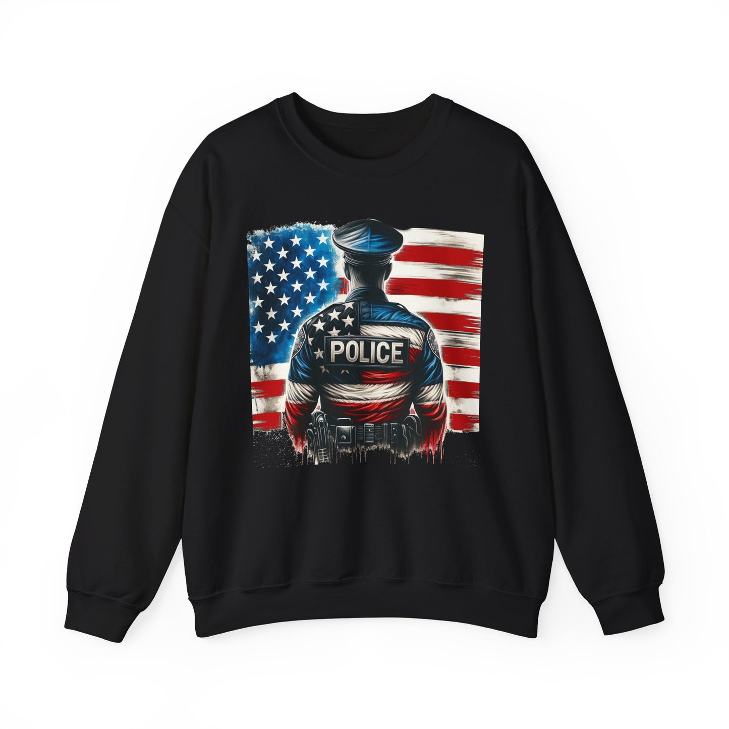 American Hero - Police Officer with Flag - Law Enforcement Sweatshirt