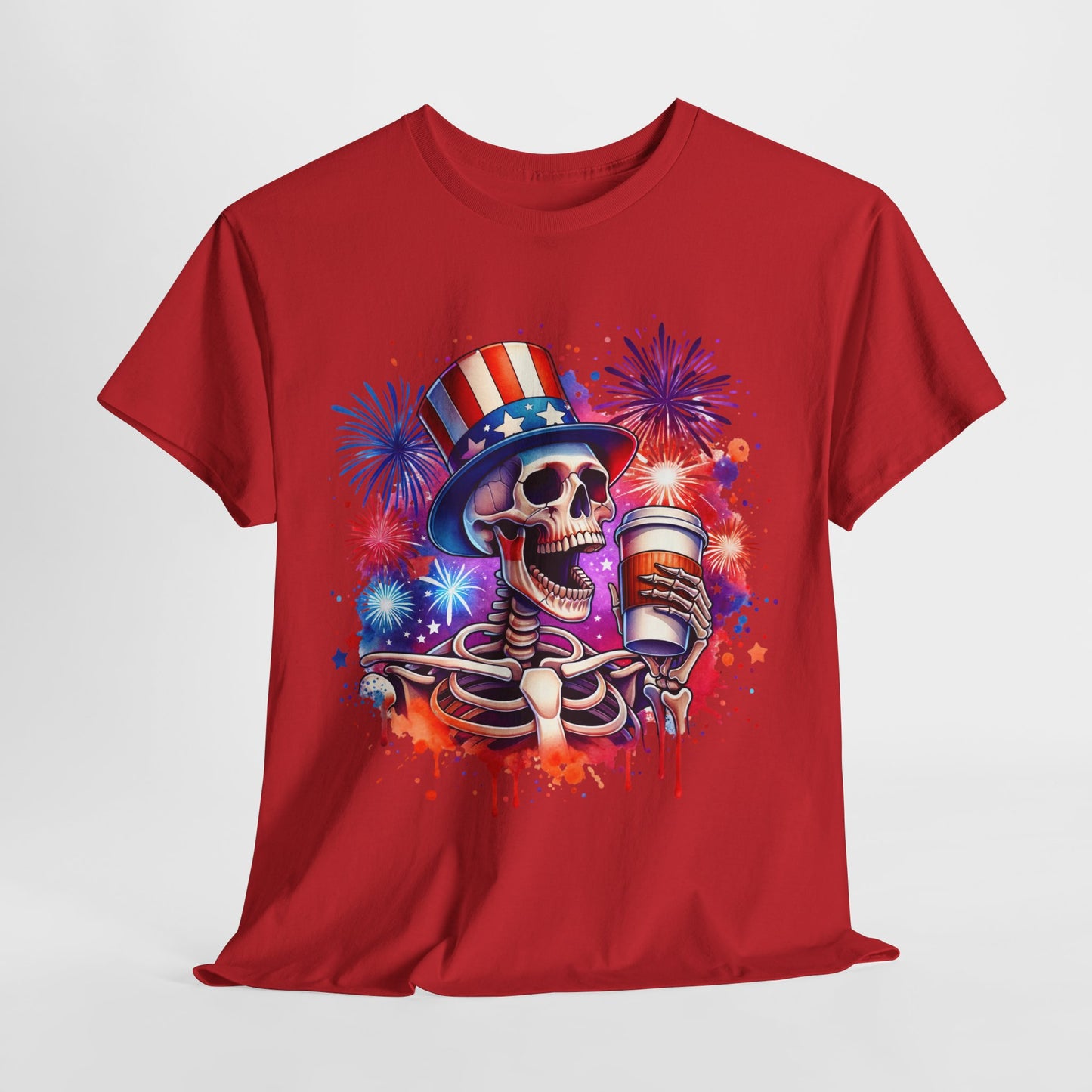 4th of July - Skeleton with Coffee T-Shirt