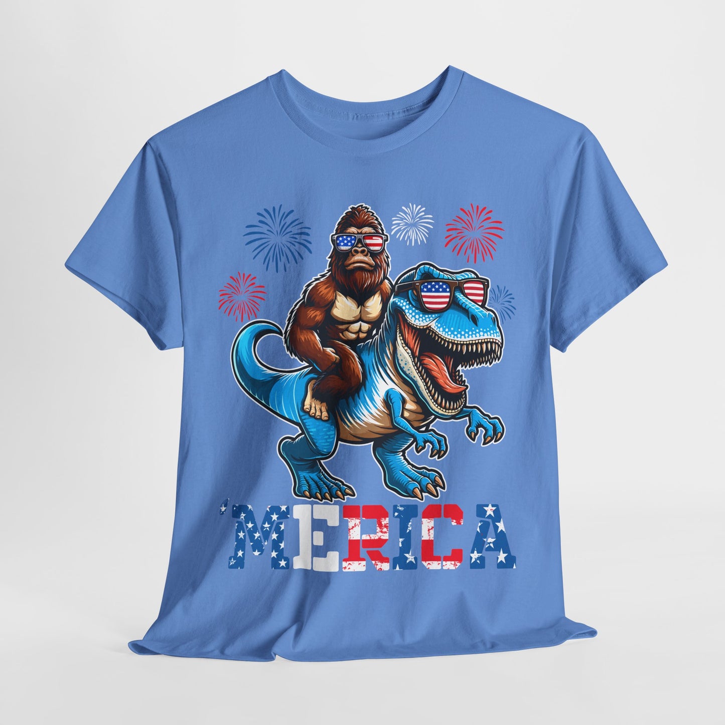 'Merica! Bigfoot on Dinosaur T-Shirt