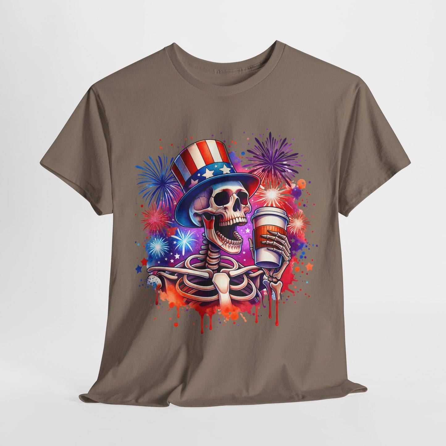 4th of July - Skeleton with Coffee T-Shirt