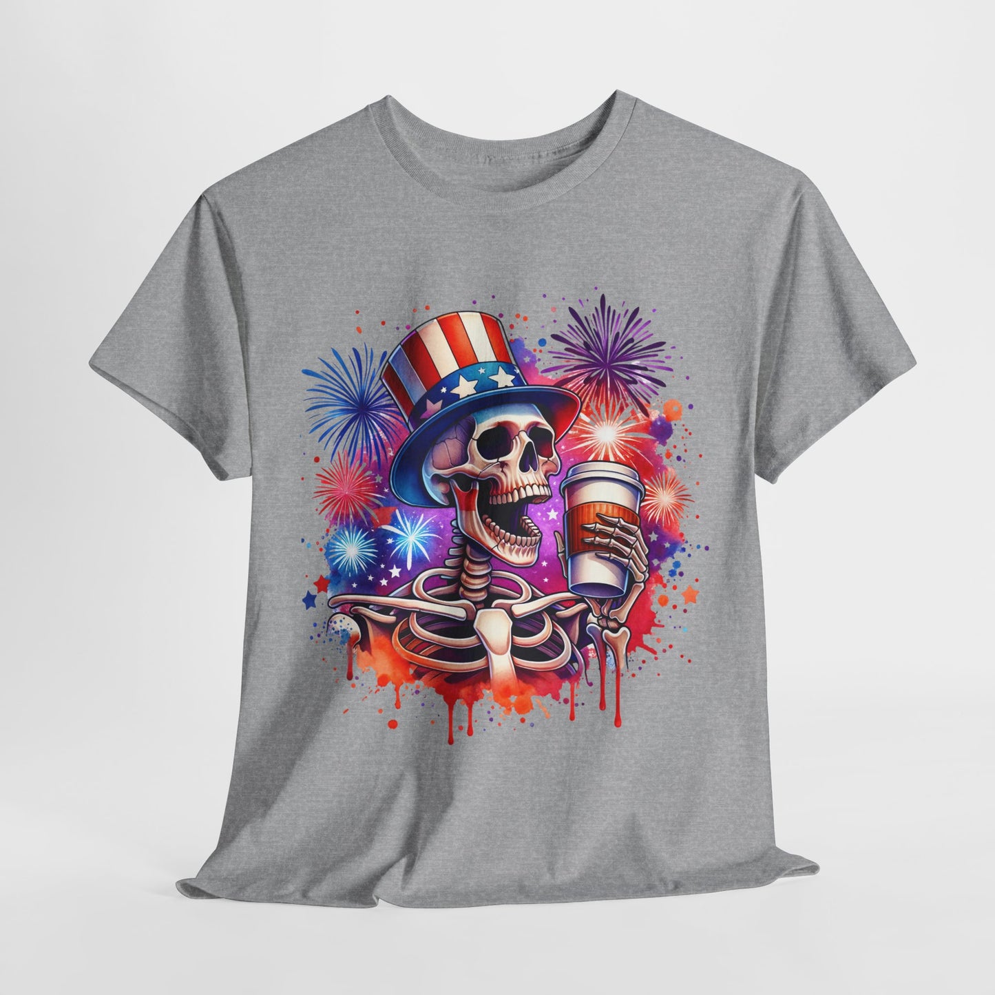 4th of July - Skeleton with Coffee T-Shirt