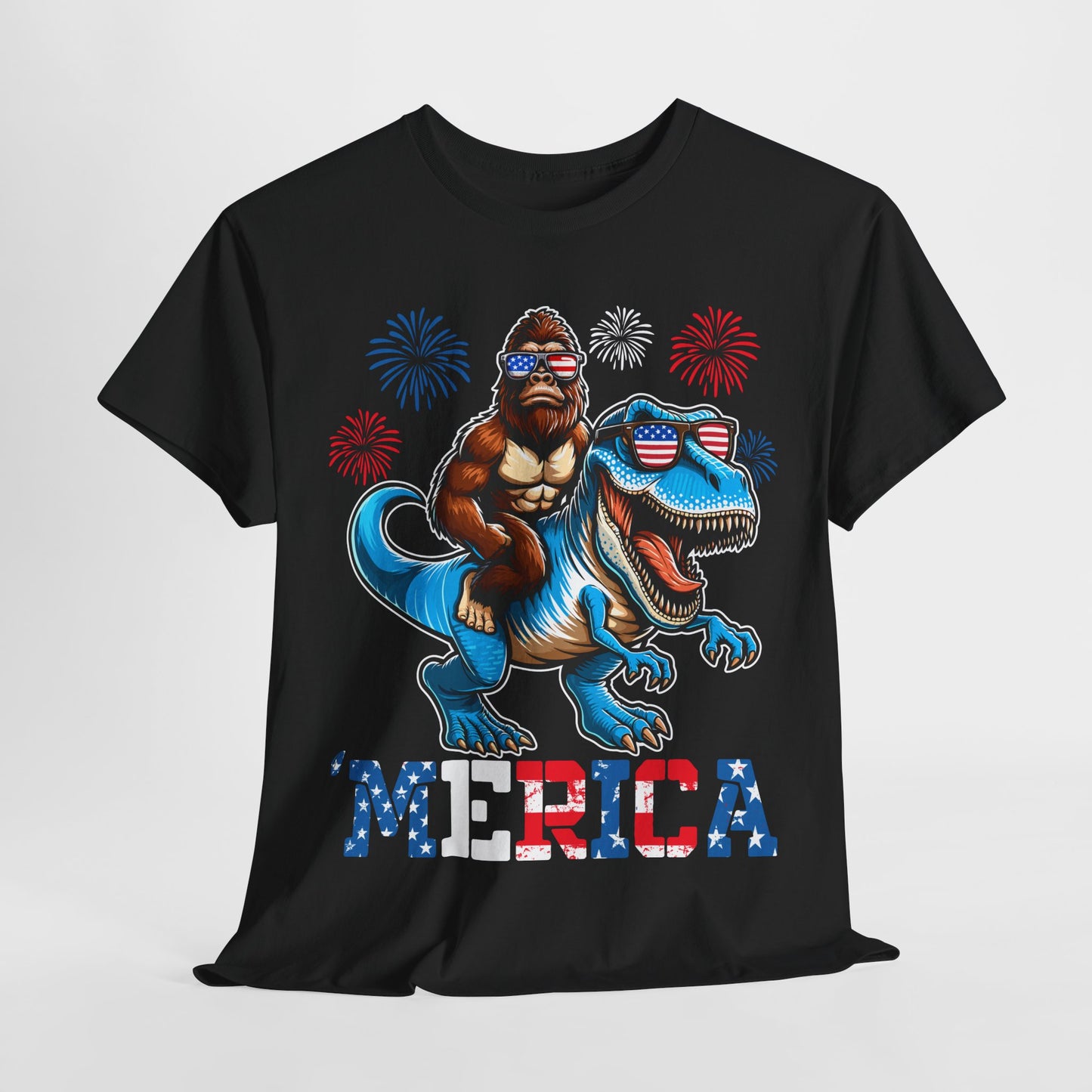 'Merica! Bigfoot on Dinosaur T-Shirt