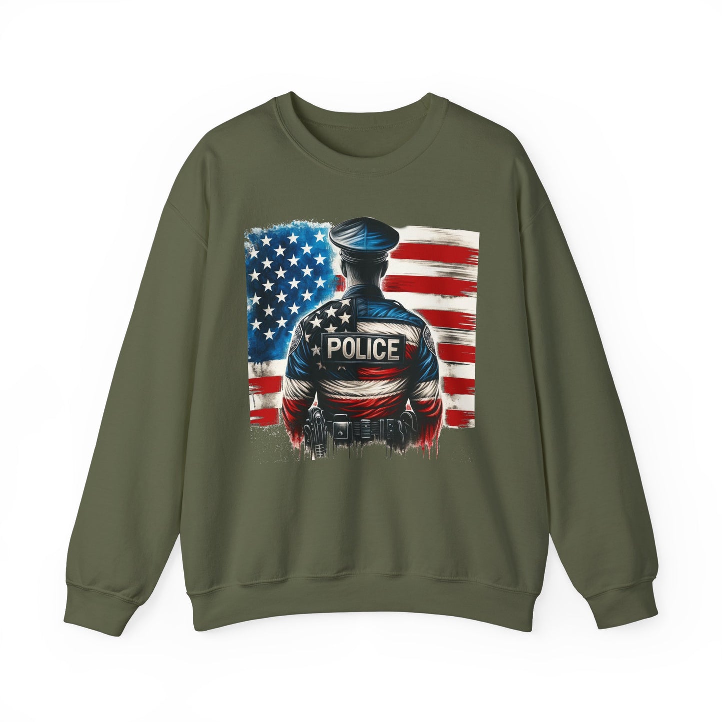 American Hero - Police Officer with Flag - Law Enforcement Sweatshirt