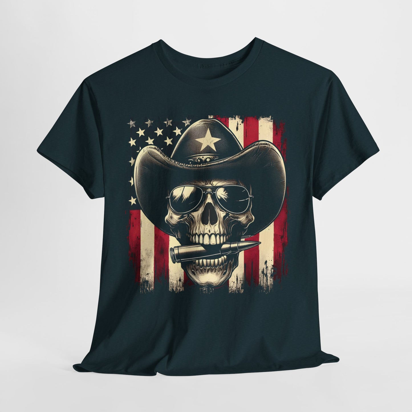 Cowboy Skeleton Biting Bullet T-shirt