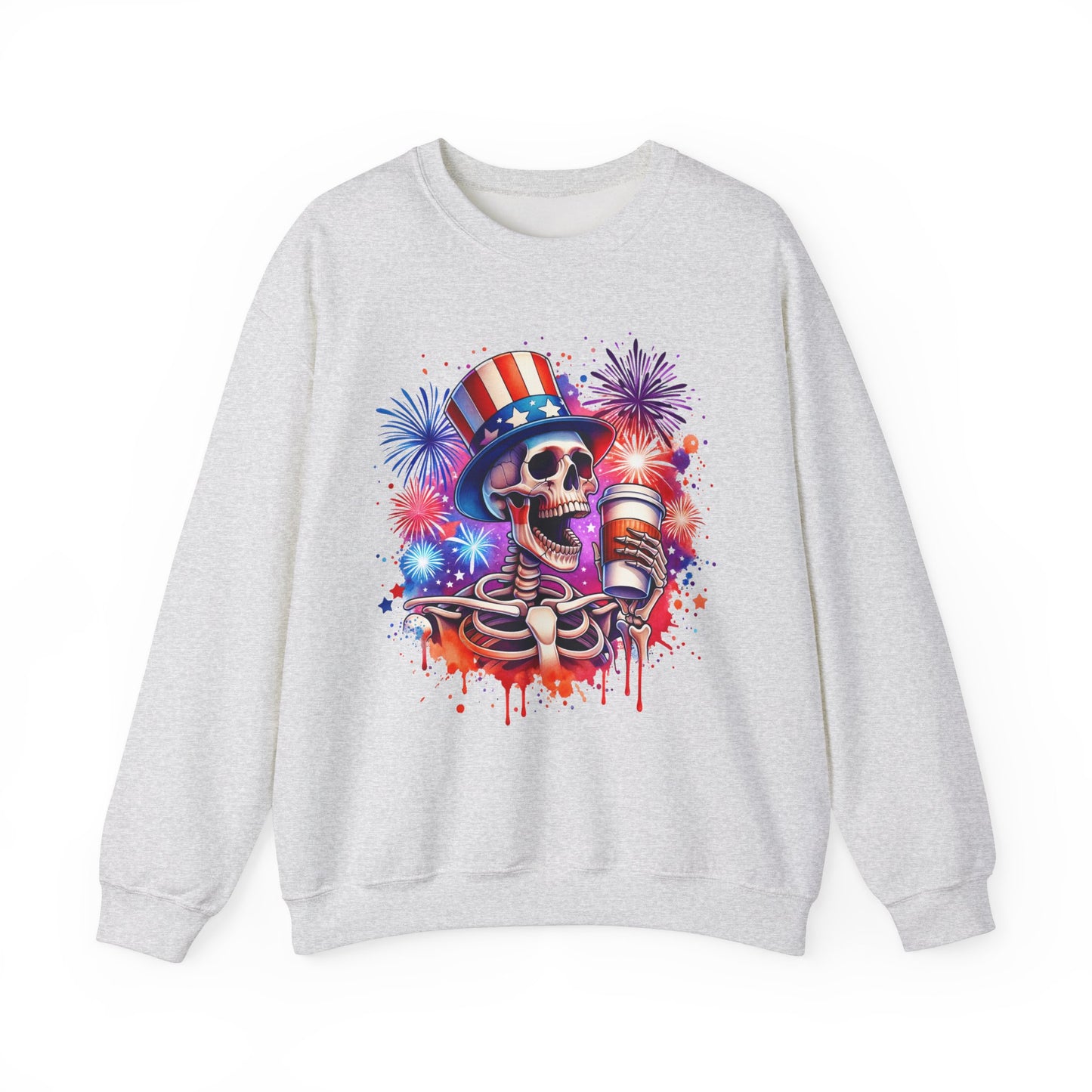 4th of July - Skeleton with Coffee Sweatshirt