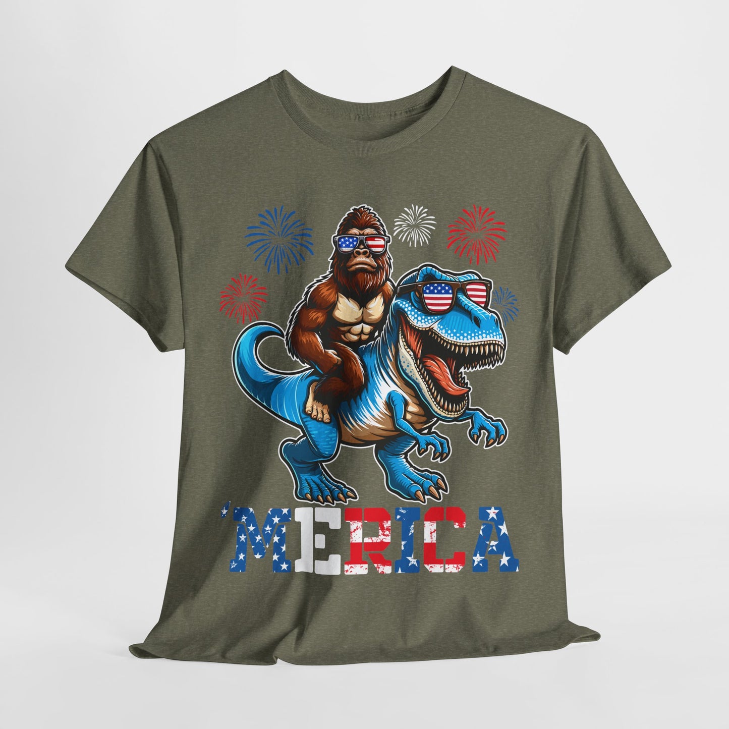 'Merica! Bigfoot on Dinosaur T-Shirt