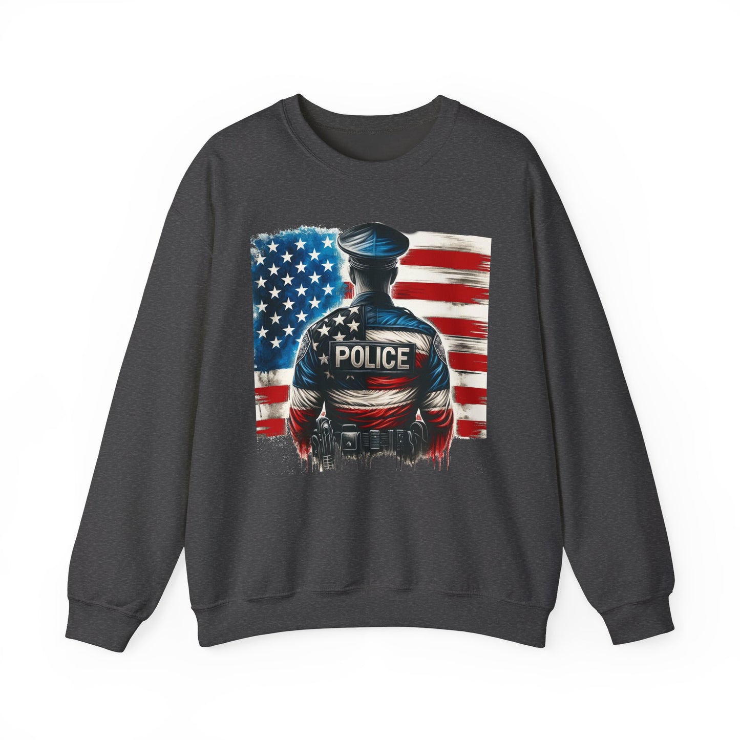 American Hero - Police Officer with Flag - Law Enforcement Sweatshirt