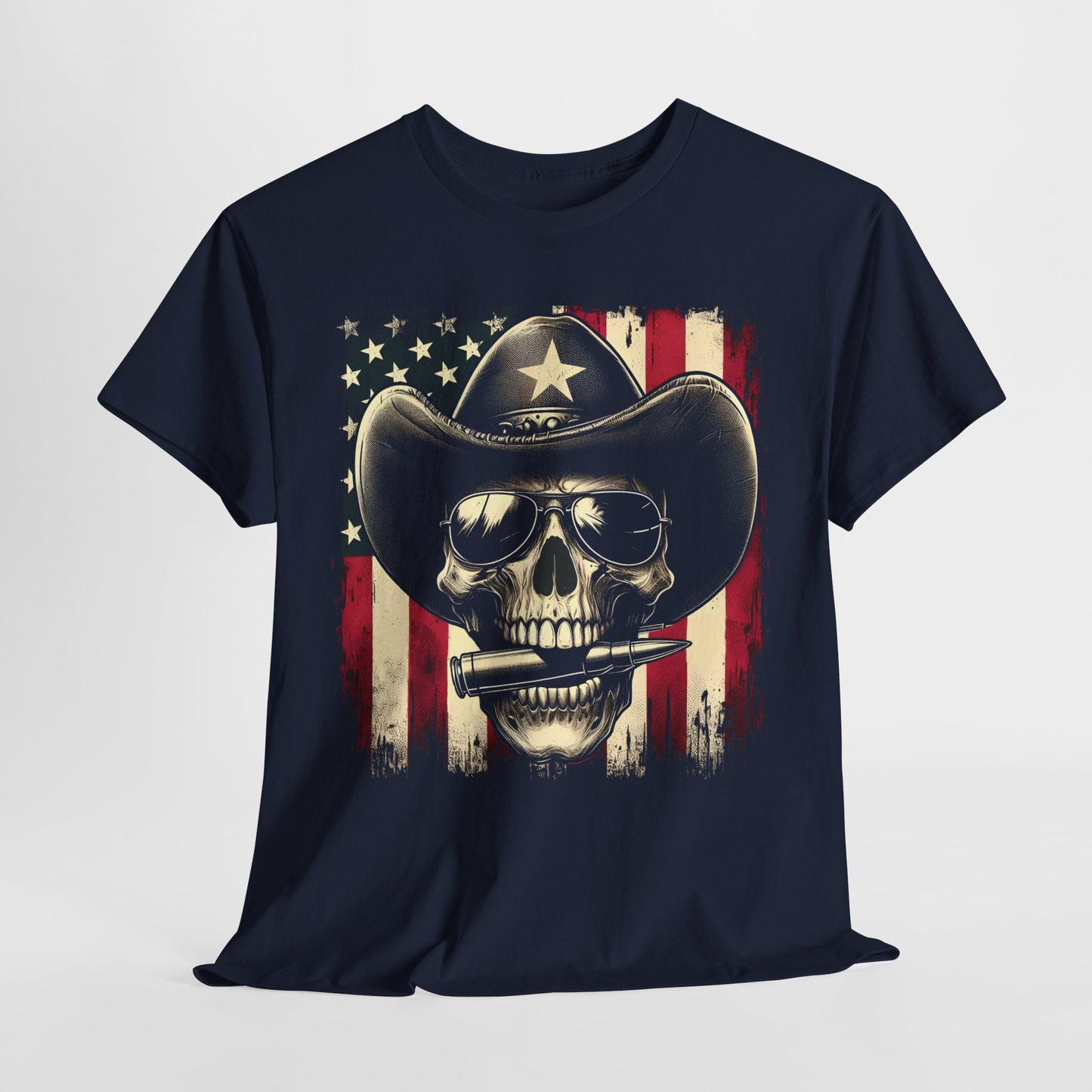 Cowboy Skeleton Biting Bullet T-shirt