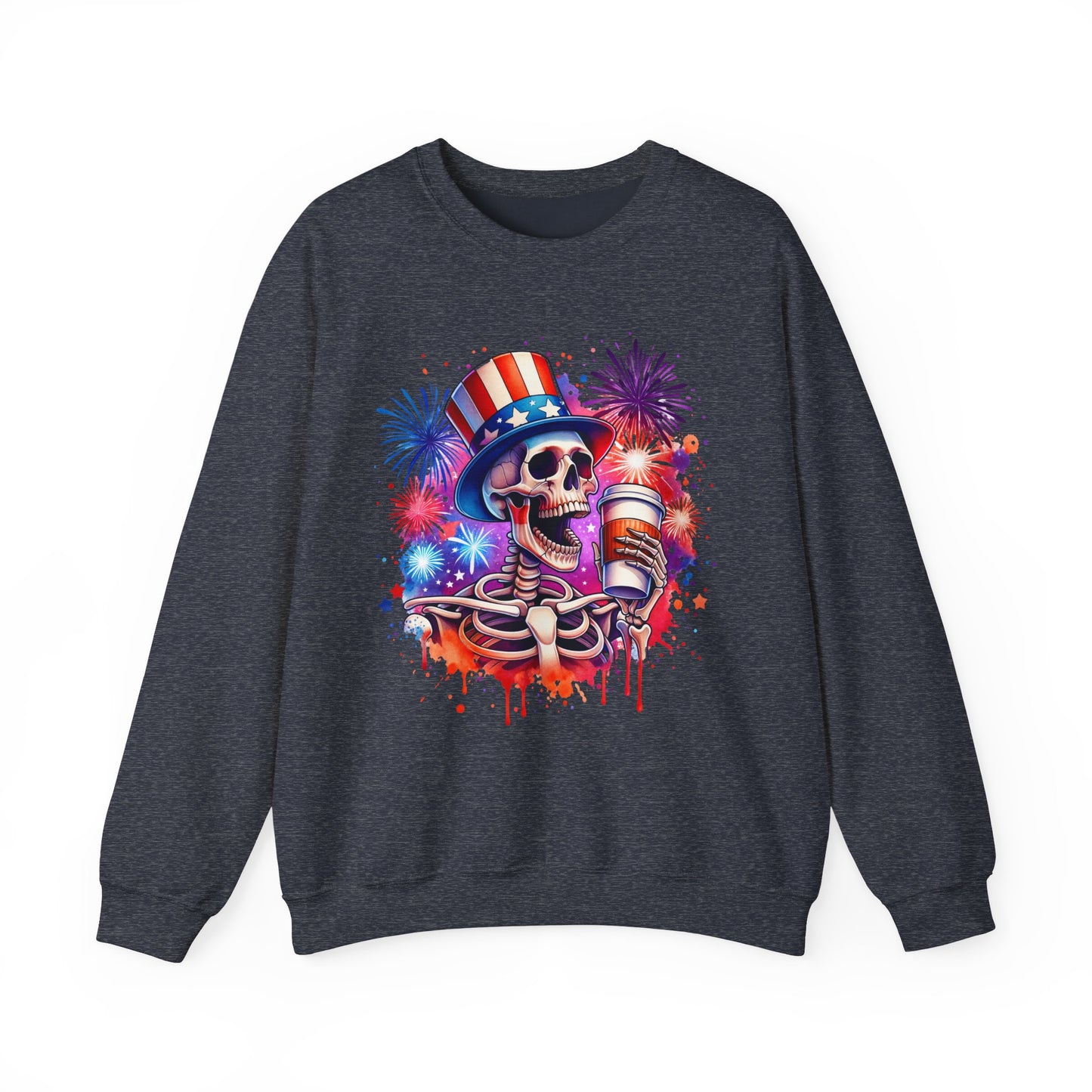 4th of July - Skeleton with Coffee Sweatshirt