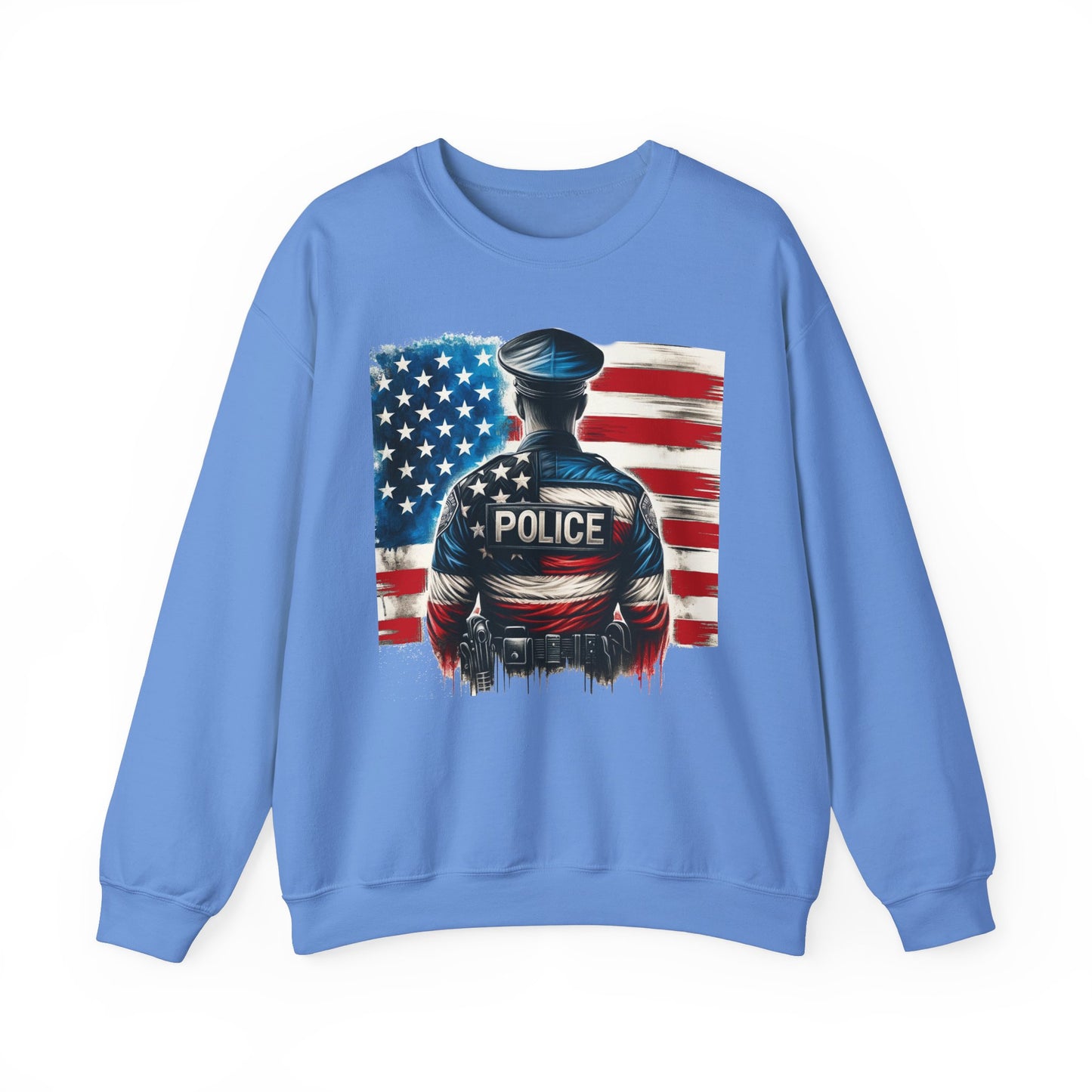 American Hero - Police Officer with Flag - Law Enforcement Sweatshirt