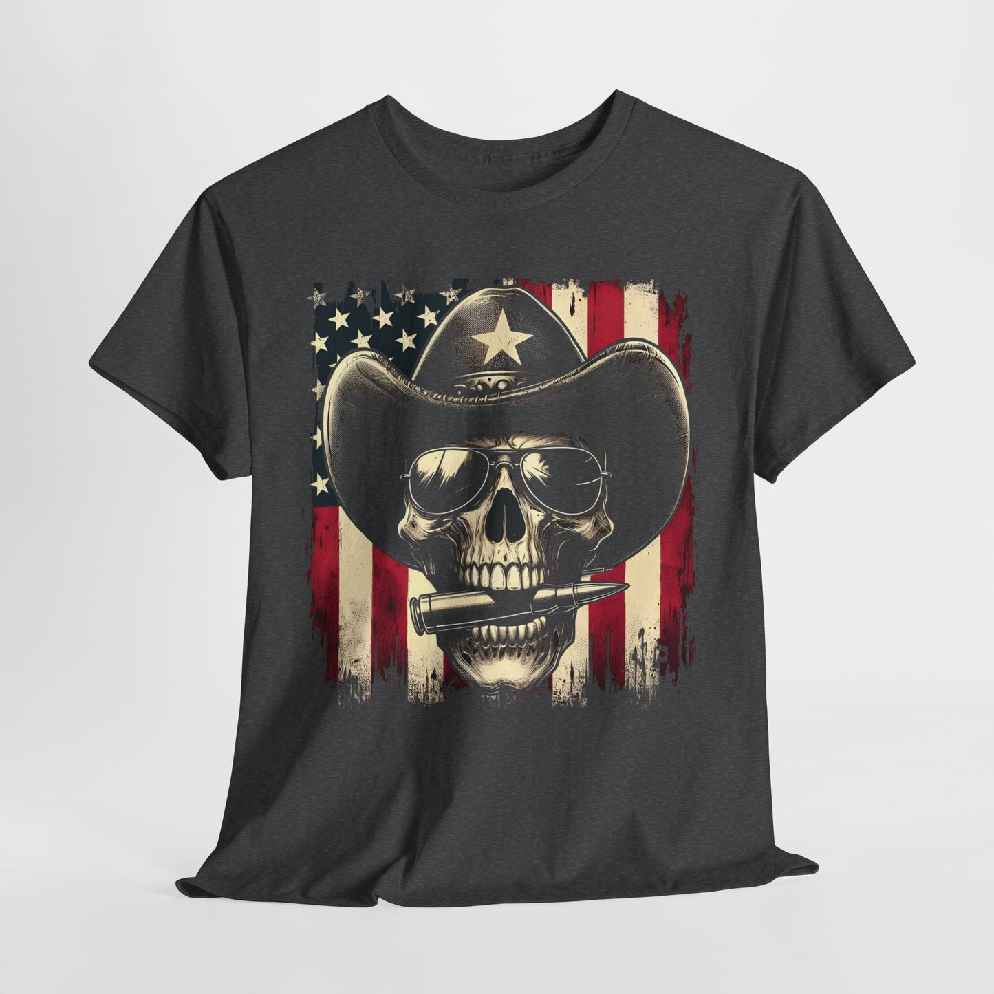 Cowboy Skeleton Biting Bullet T-shirt