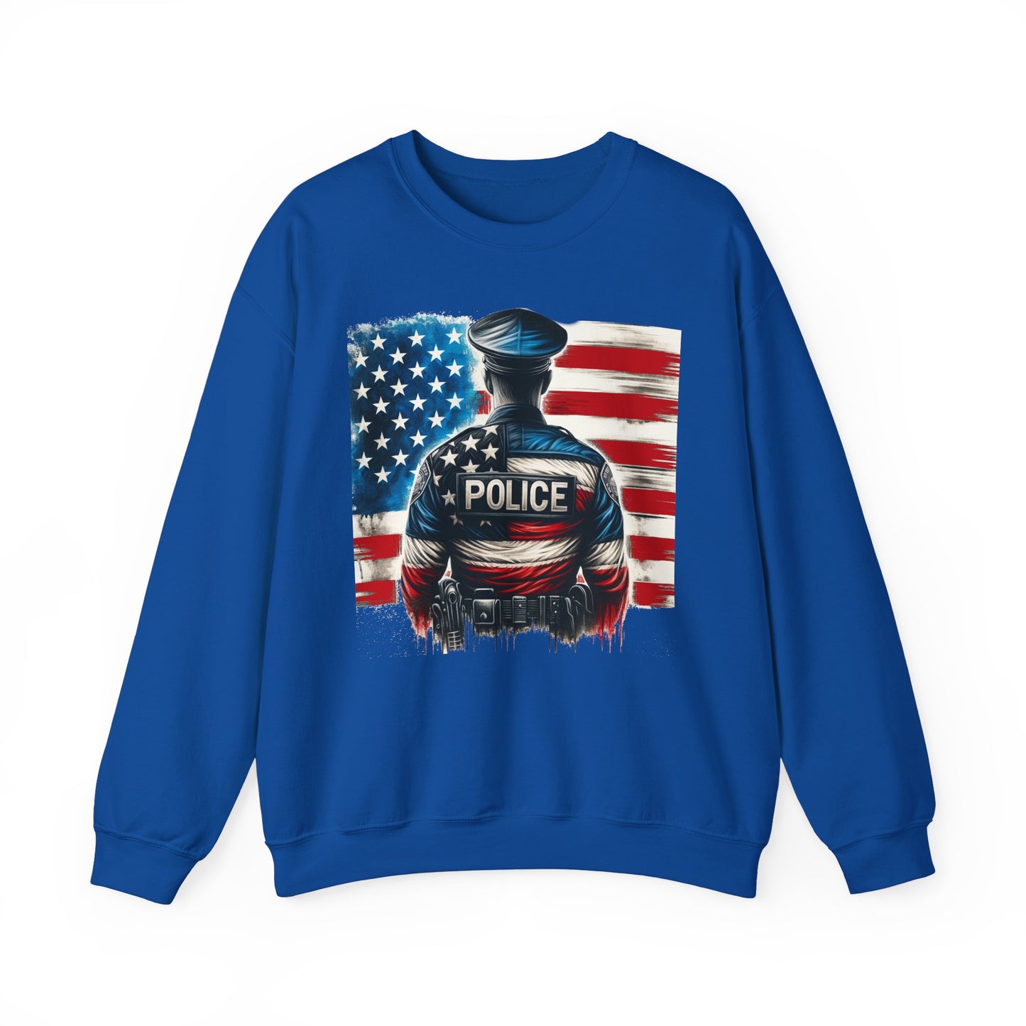 American Hero - Police Officer with Flag - Law Enforcement Sweatshirt