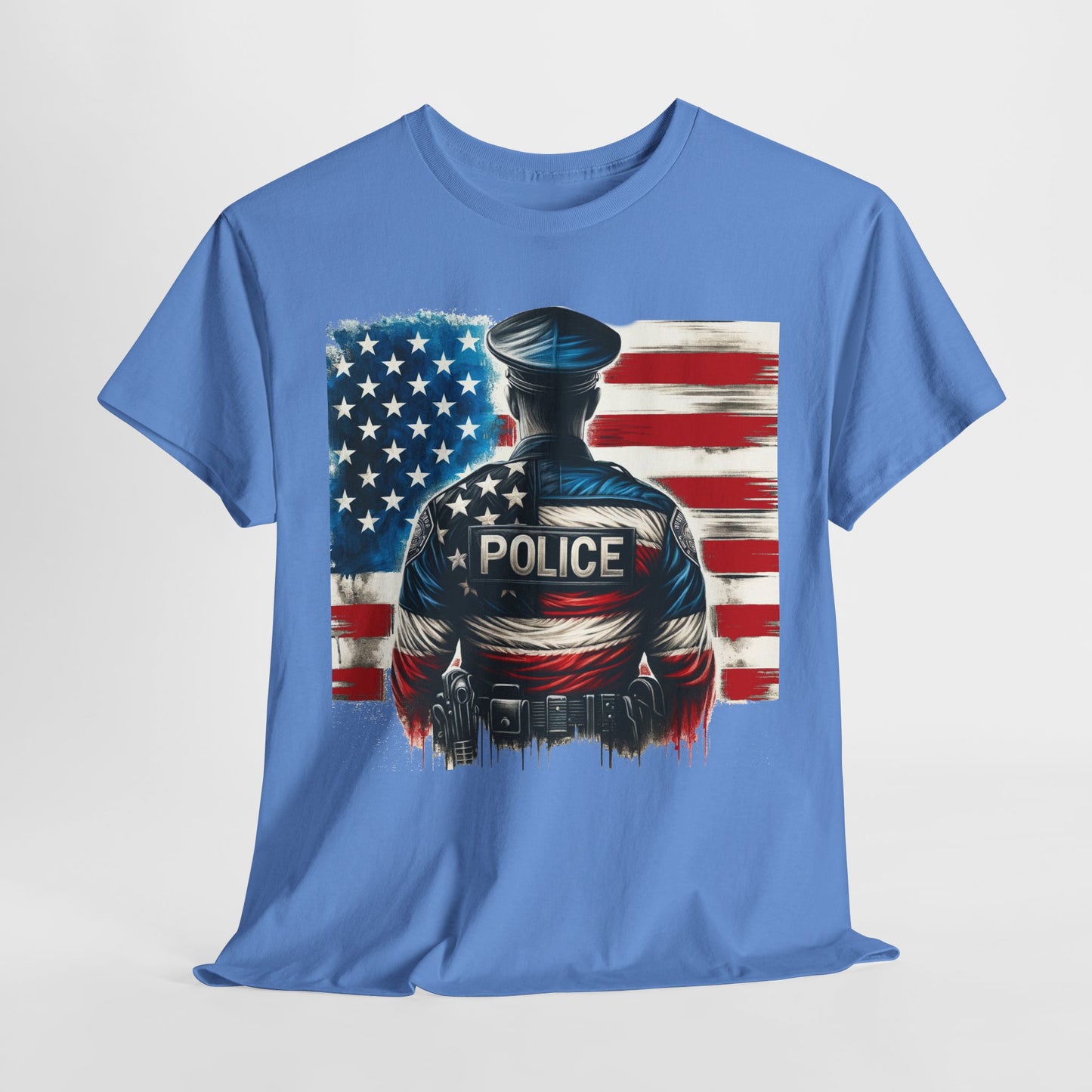 American Hero - Police Officer with Flag - Law Enforcement T-Shirt