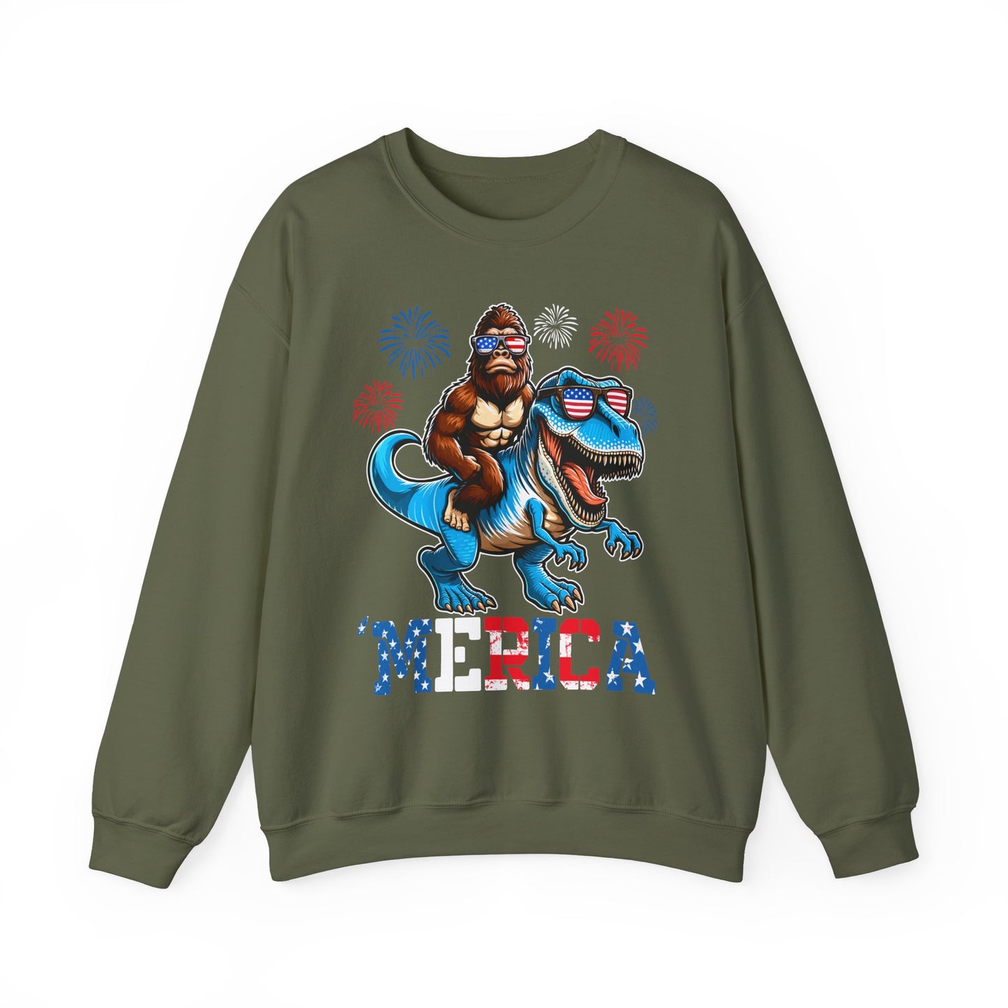 'Merica! Bigfoot on Dinosaur Sweatshirt