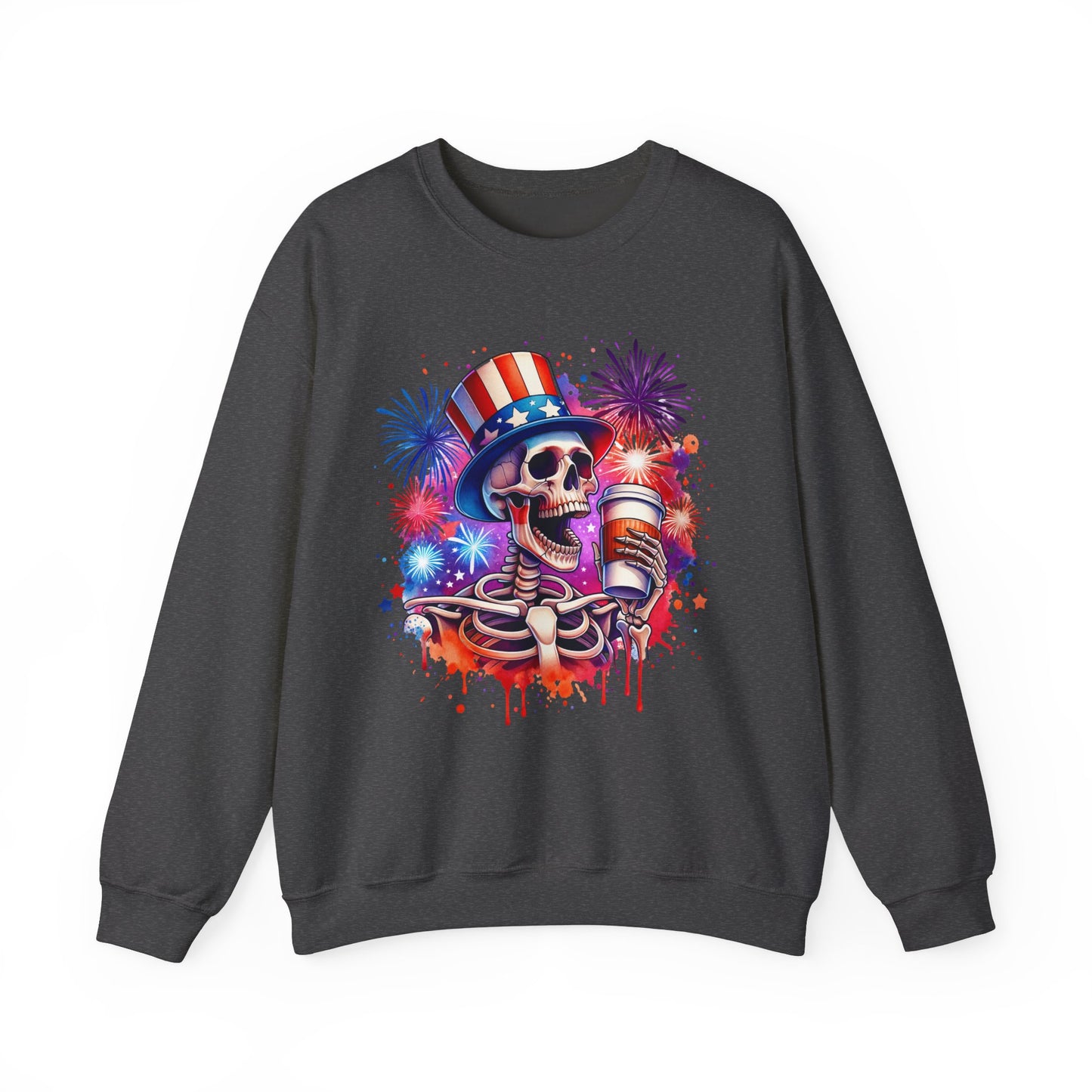 4th of July - Skeleton with Coffee Sweatshirt