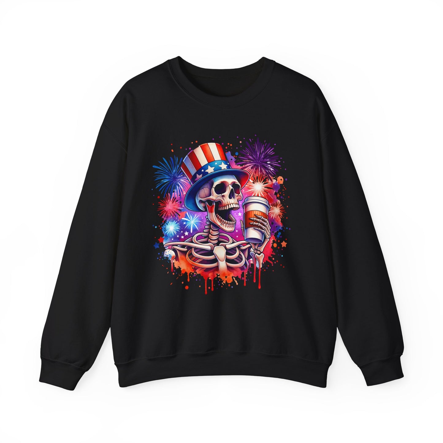 4th of July - Skeleton with Coffee Sweatshirt