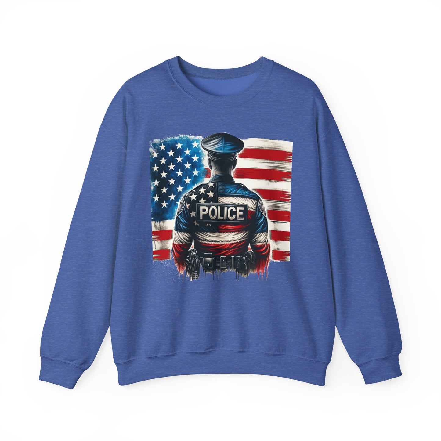 American Hero - Police Officer with Flag - Law Enforcement Sweatshirt