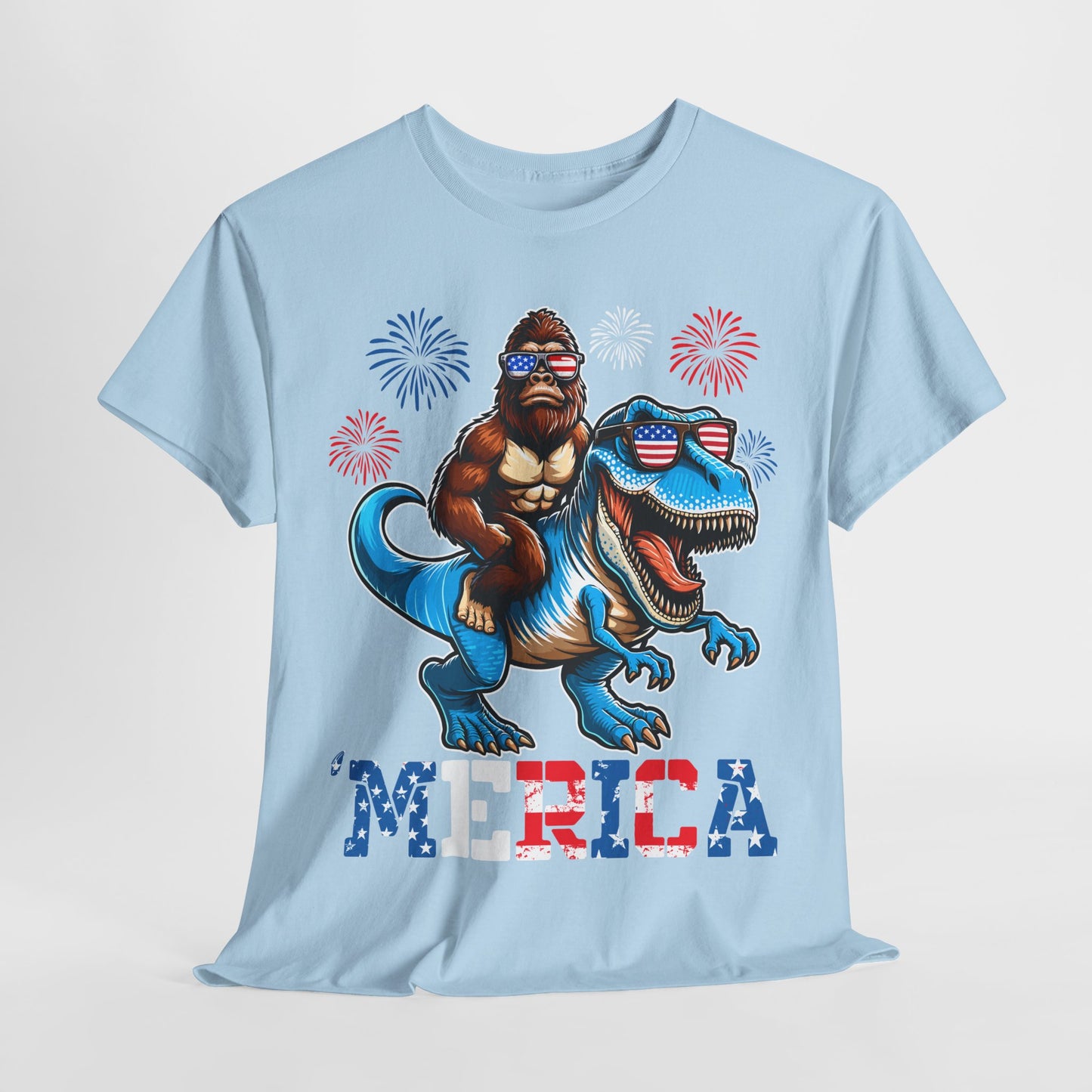 'Merica! Bigfoot on Dinosaur T-Shirt