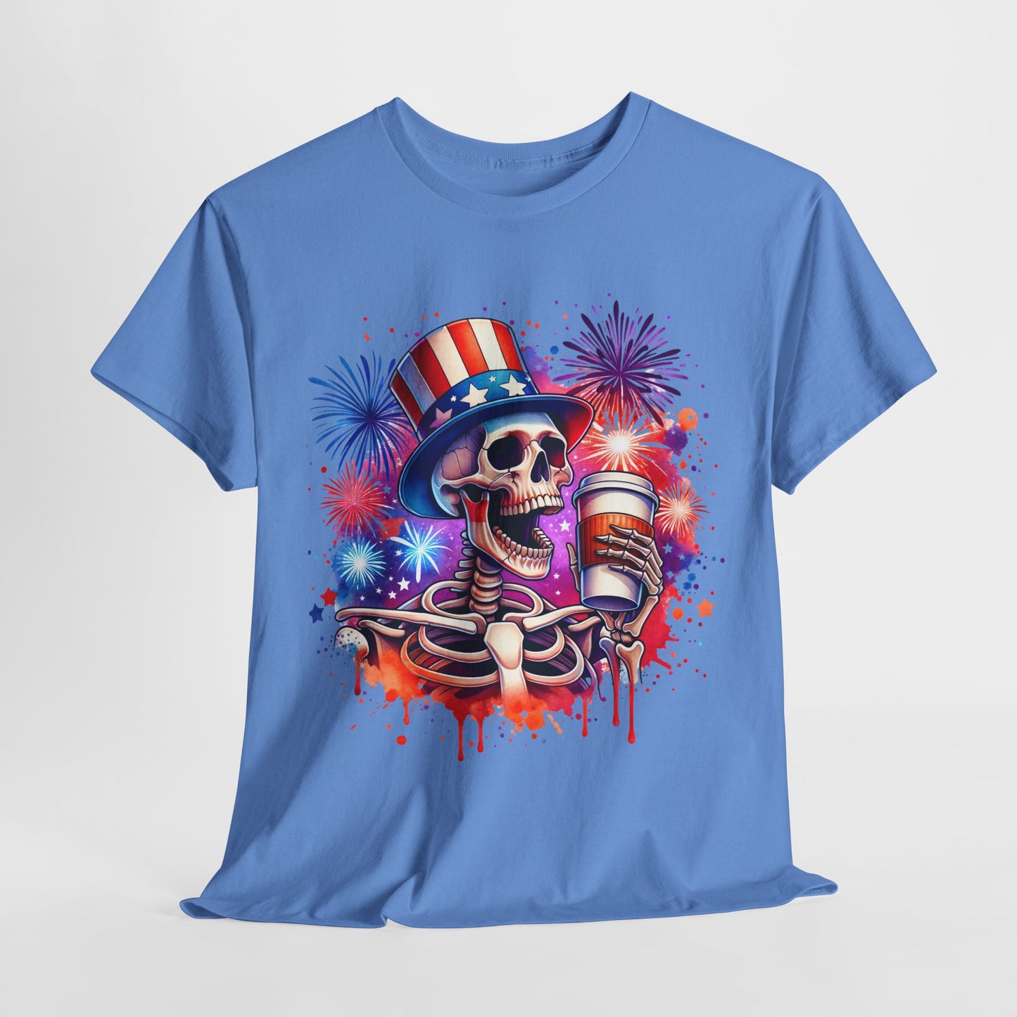 4th of July - Skeleton with Coffee T-Shirt