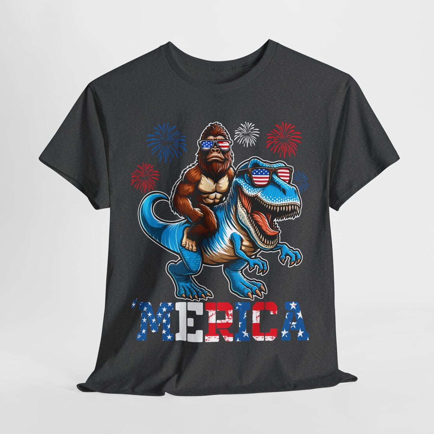 'Merica! Bigfoot on Dinosaur T-Shirt