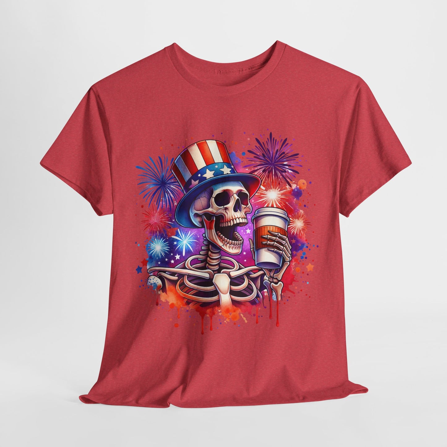 4th of July - Skeleton with Coffee T-Shirt