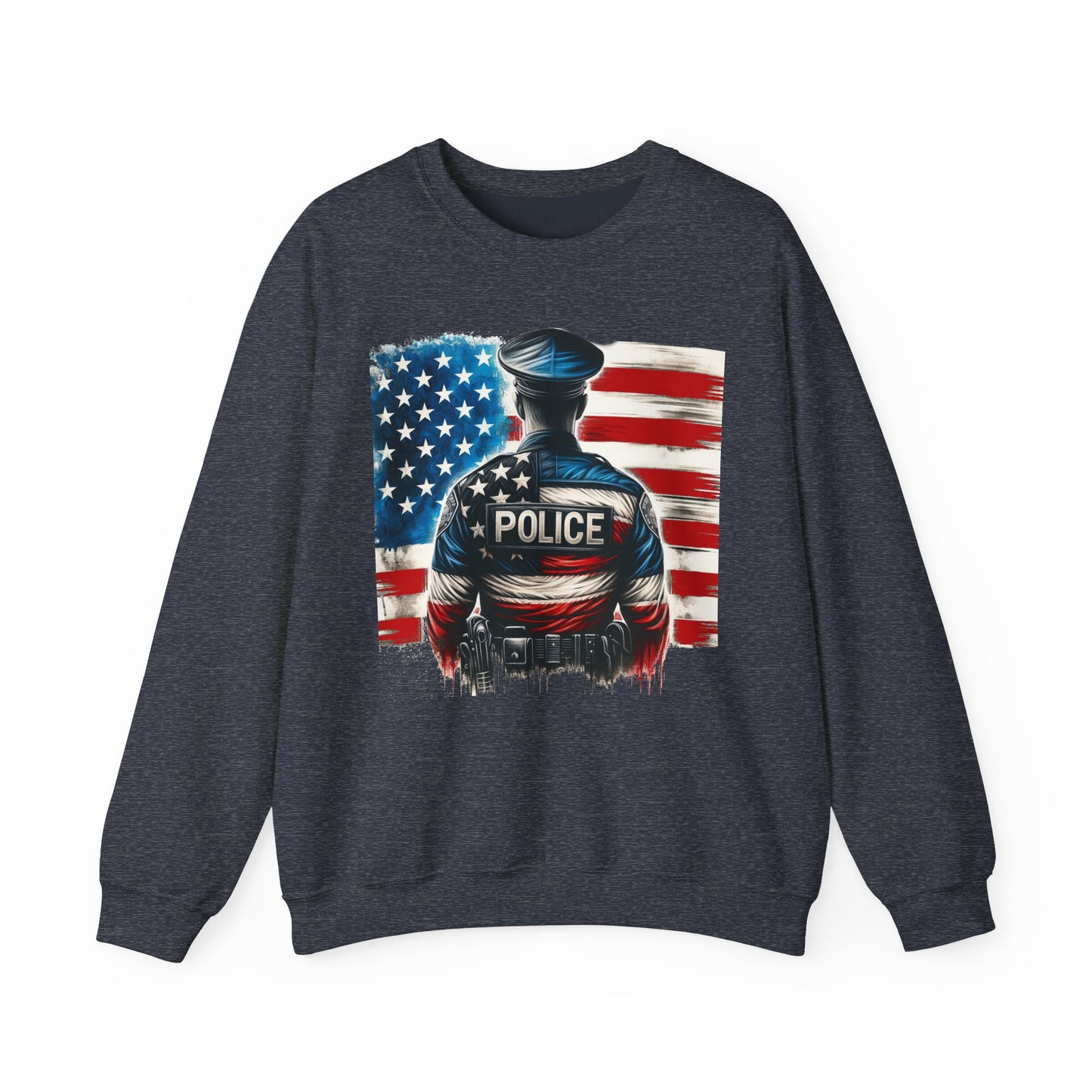 American Hero - Police Officer with Flag - Law Enforcement Sweatshirt