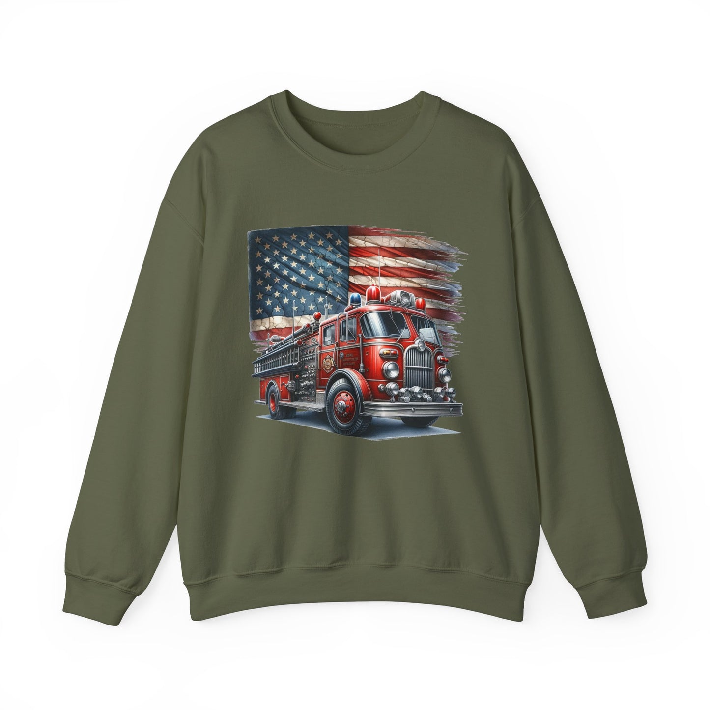 Fire Truck with Flag Sweatshirt