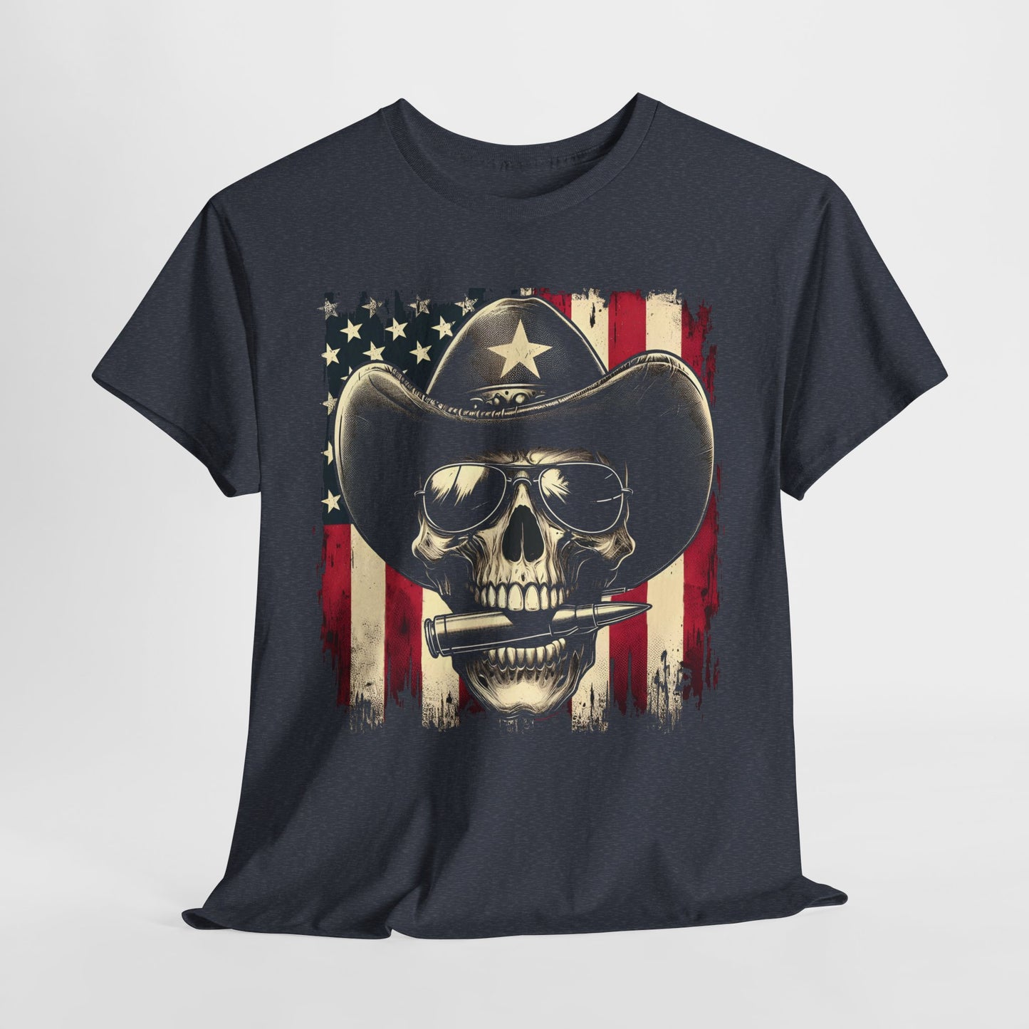 Cowboy Skeleton Biting Bullet T-shirt