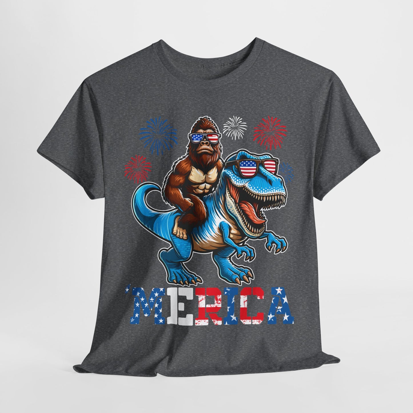 'Merica! Bigfoot on Dinosaur T-Shirt