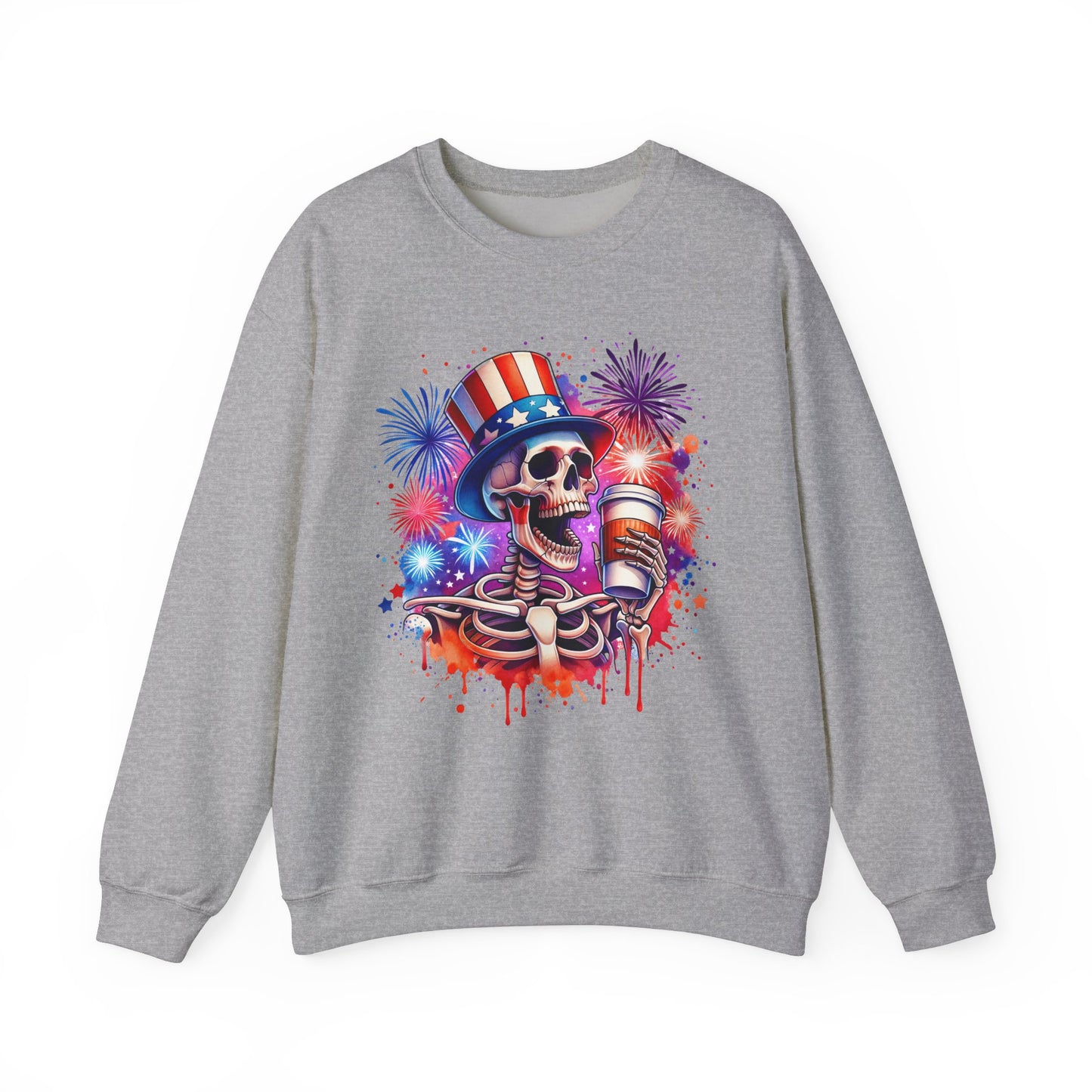 4th of July - Skeleton with Coffee Sweatshirt