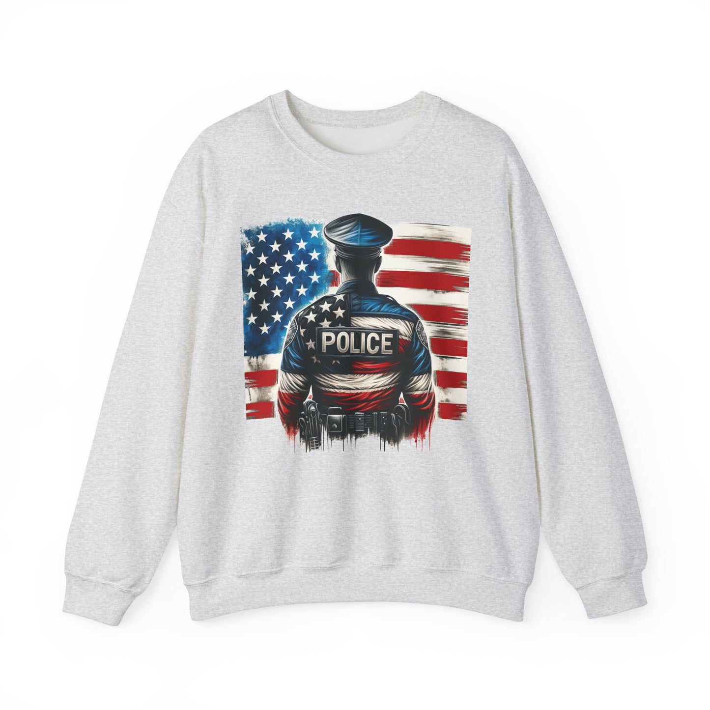 American Hero - Police Officer with Flag - Law Enforcement Sweatshirt