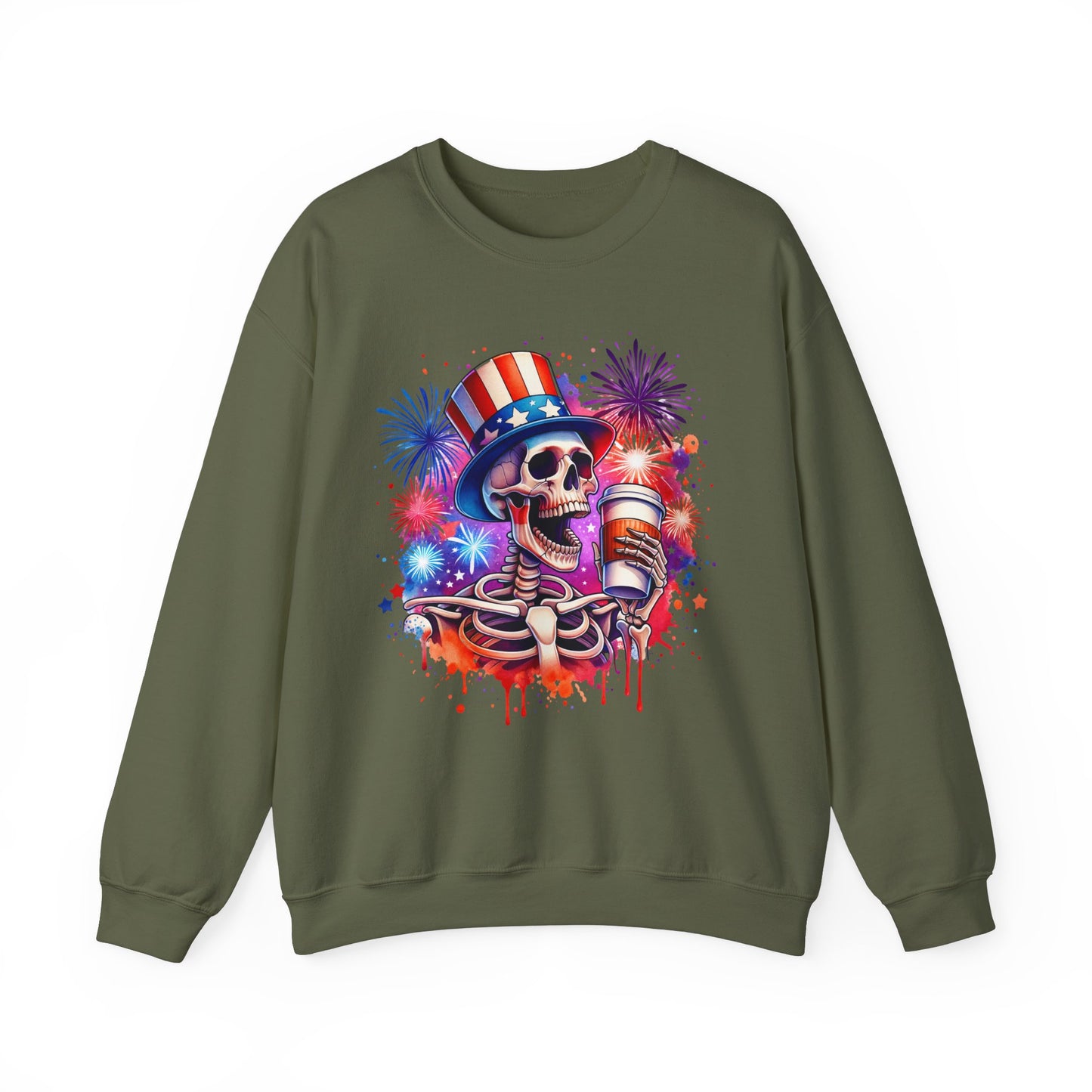 4th of July - Skeleton with Coffee Sweatshirt