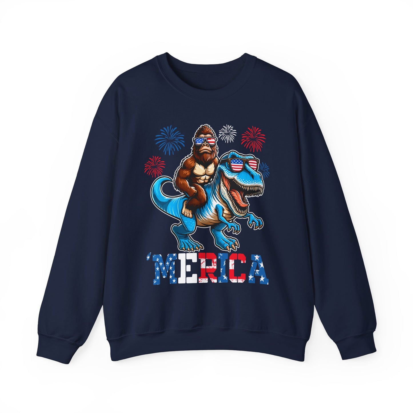 'Merica! Bigfoot on Dinosaur Sweatshirt