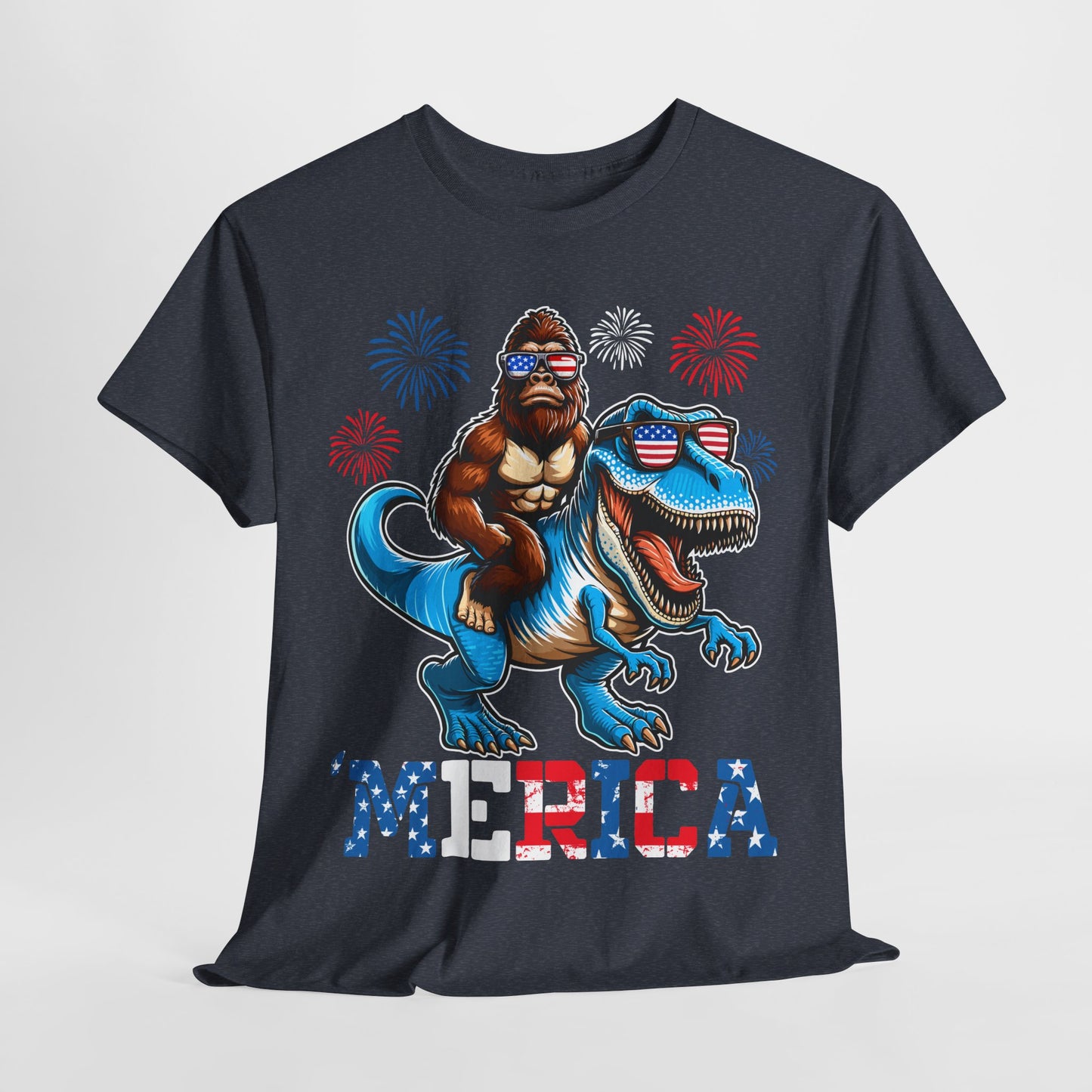 'Merica! Bigfoot on Dinosaur T-Shirt