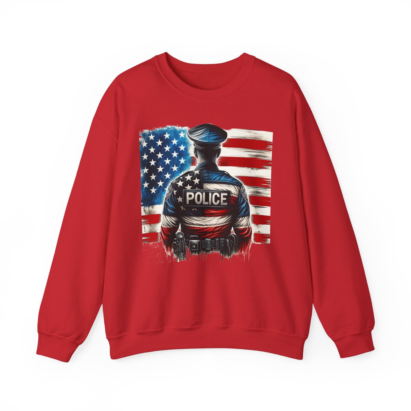 American Hero - Police Officer with Flag - Law Enforcement Sweatshirt