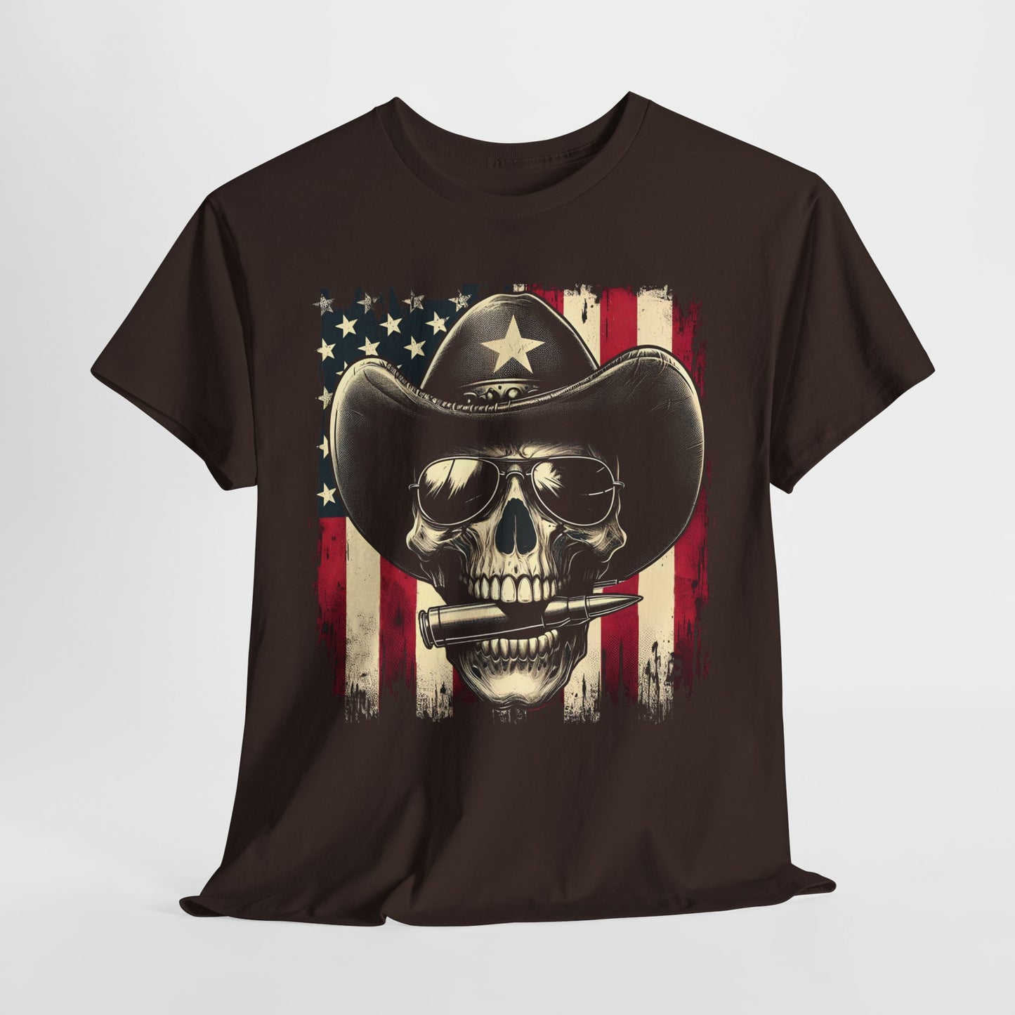 Cowboy Skeleton Biting Bullet T-shirt