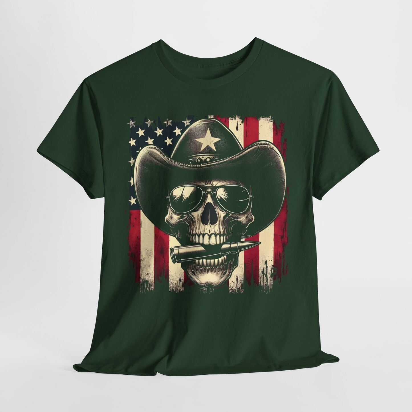 Cowboy Skeleton Biting Bullet T-shirt