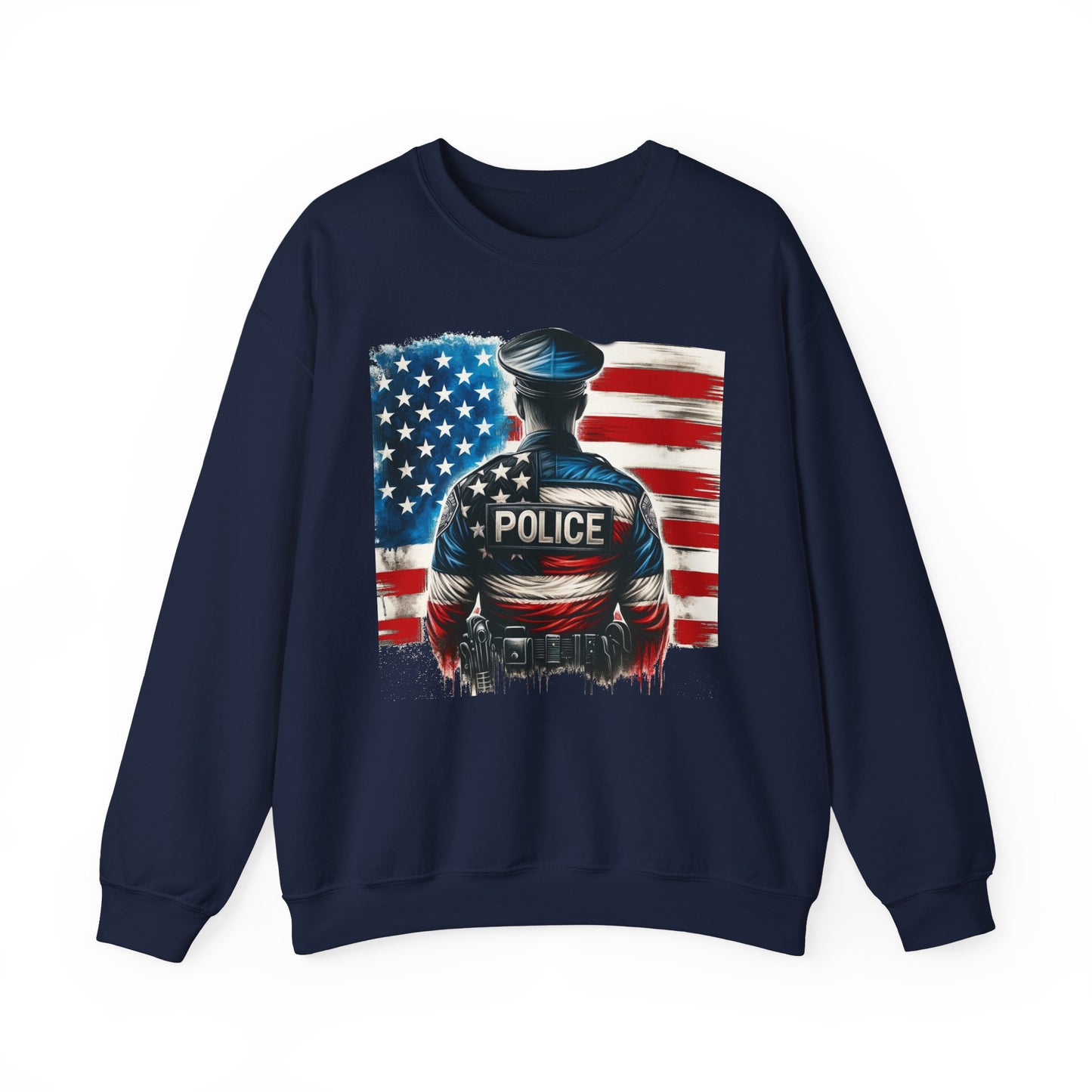 American Hero - Police Officer with Flag - Law Enforcement Sweatshirt
