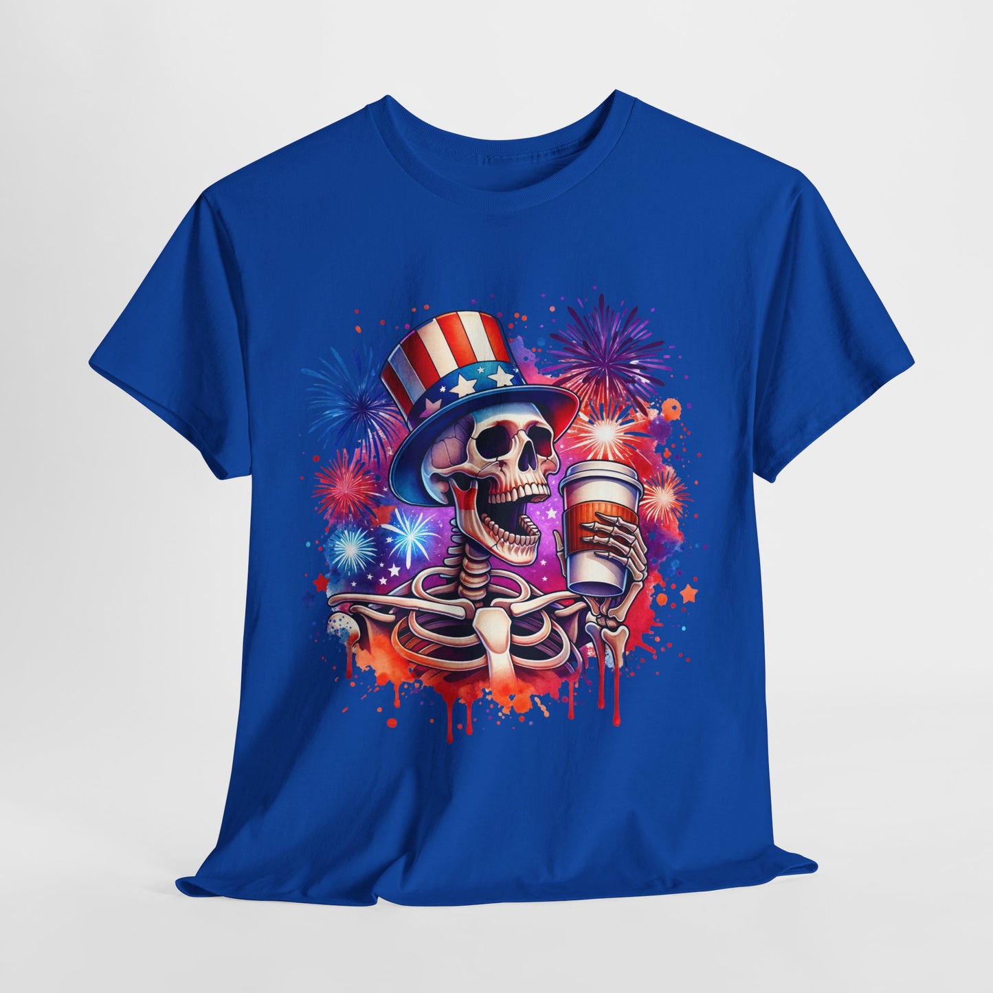 4th of July - Skeleton with Coffee T-Shirt