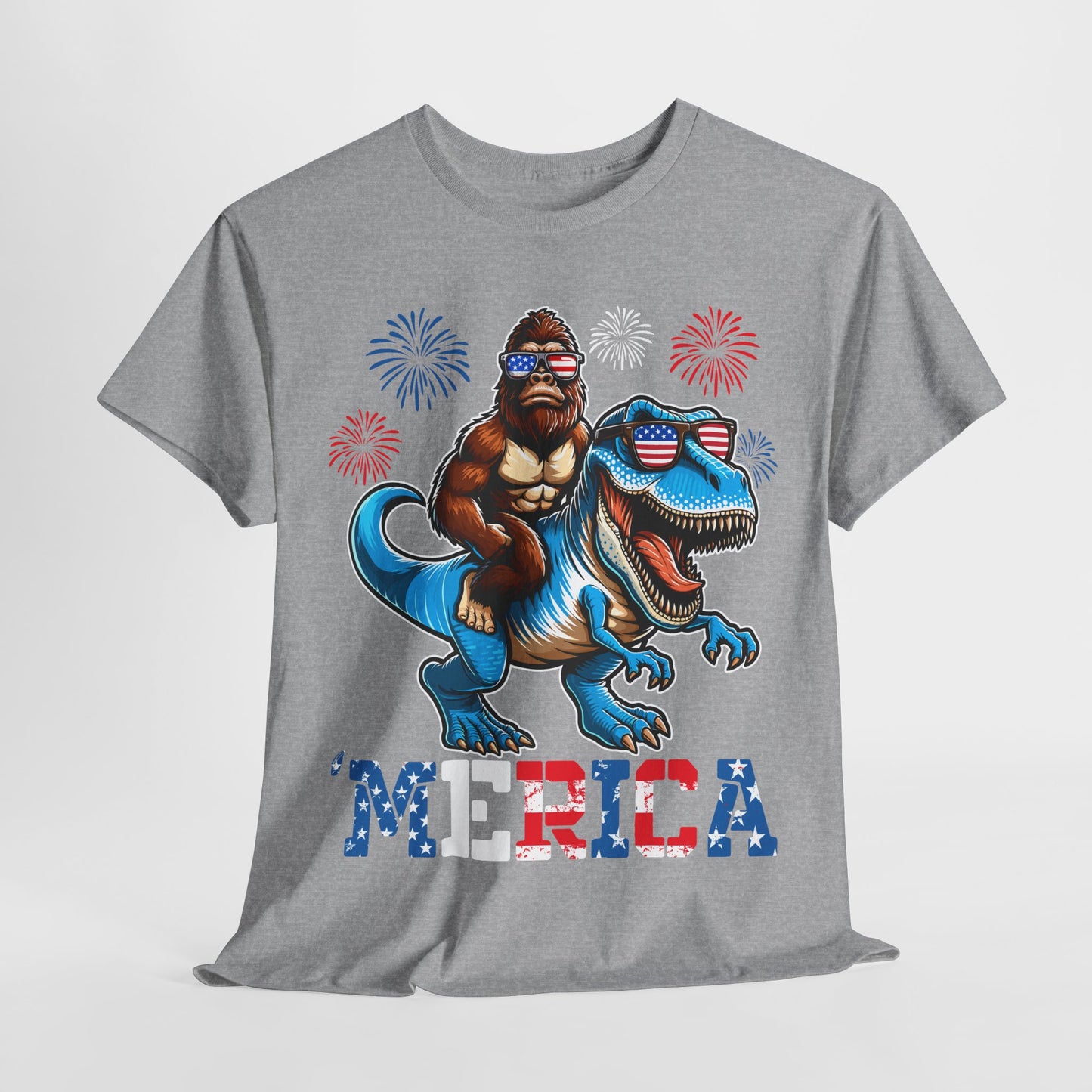 'Merica! Bigfoot on Dinosaur T-Shirt