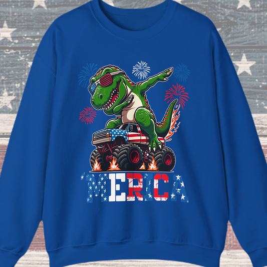 'Merica! Dabbin' Dinosaur on a Monster Truck Sweatshirt