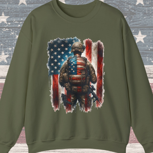 American Hero - Soldier with Flag Sweatshirt
