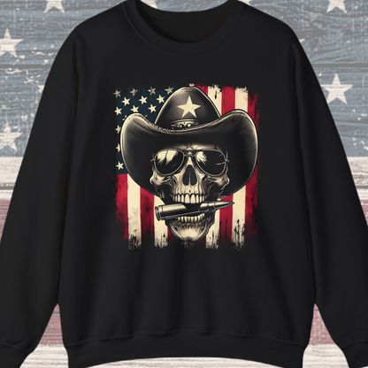 Cowboy Skeleton Biting Bullet Sweatshirt