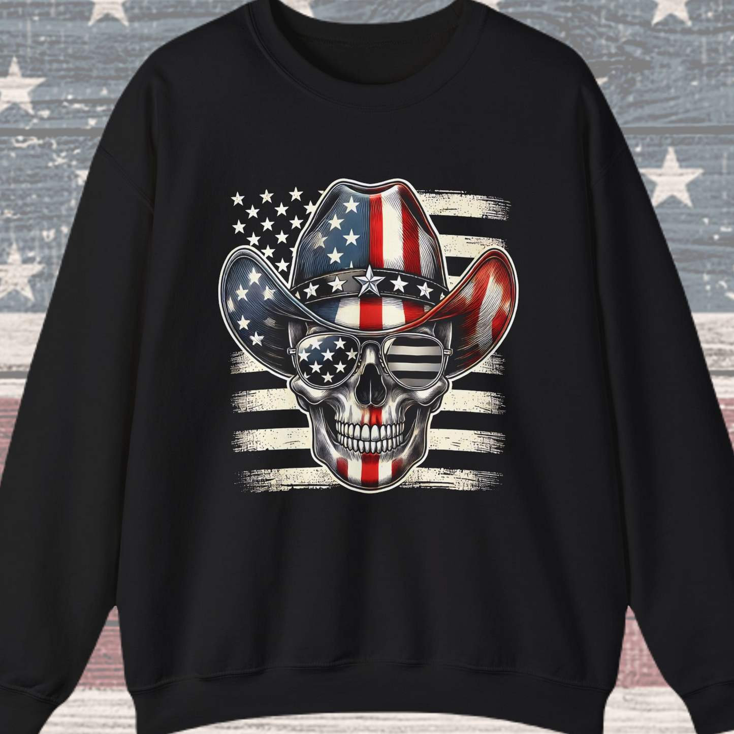 Cowboy Skeleton with Hat and Flag Sweatshirt