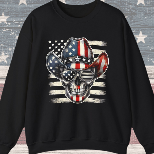 Cowboy Skeleton with Hat and Flag Sweatshirt