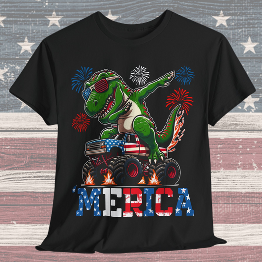 'Merica! Dabbin' Dinosaur on Monster Truck T-Shirt